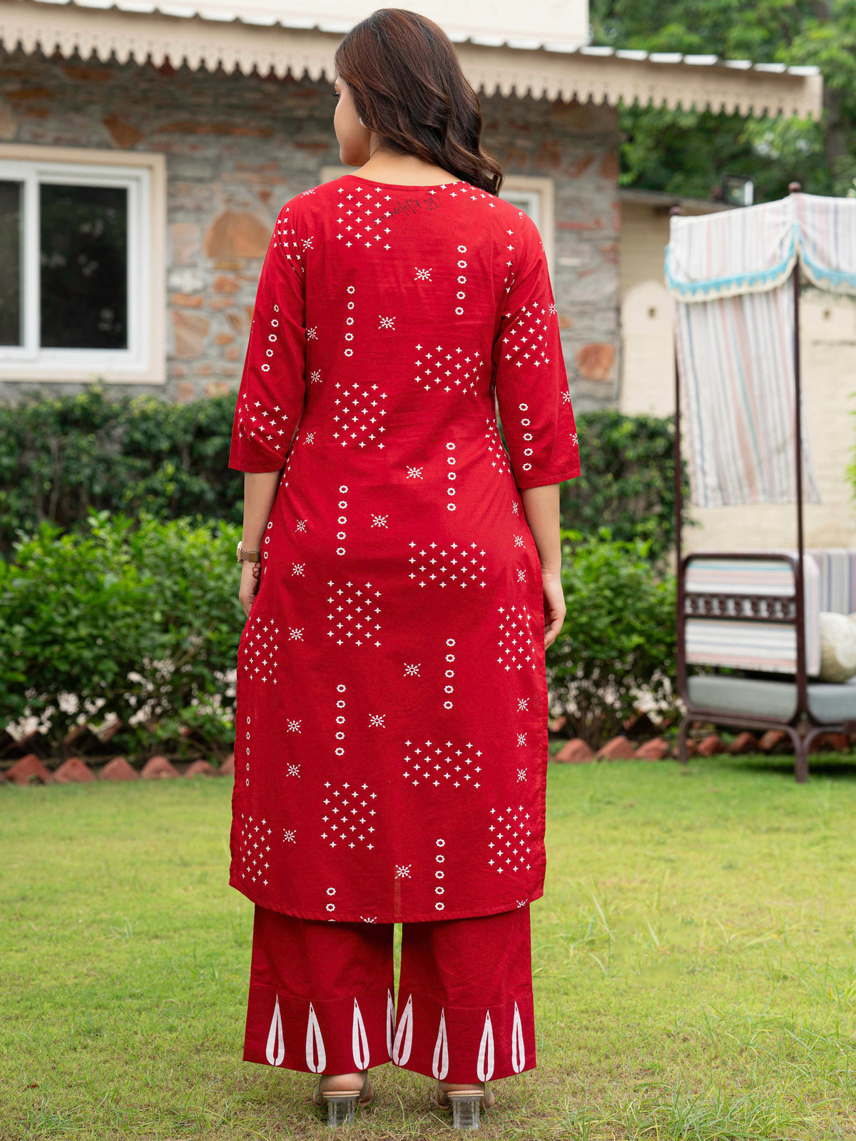 Soft Cotton Abstract Straight Red Kurta