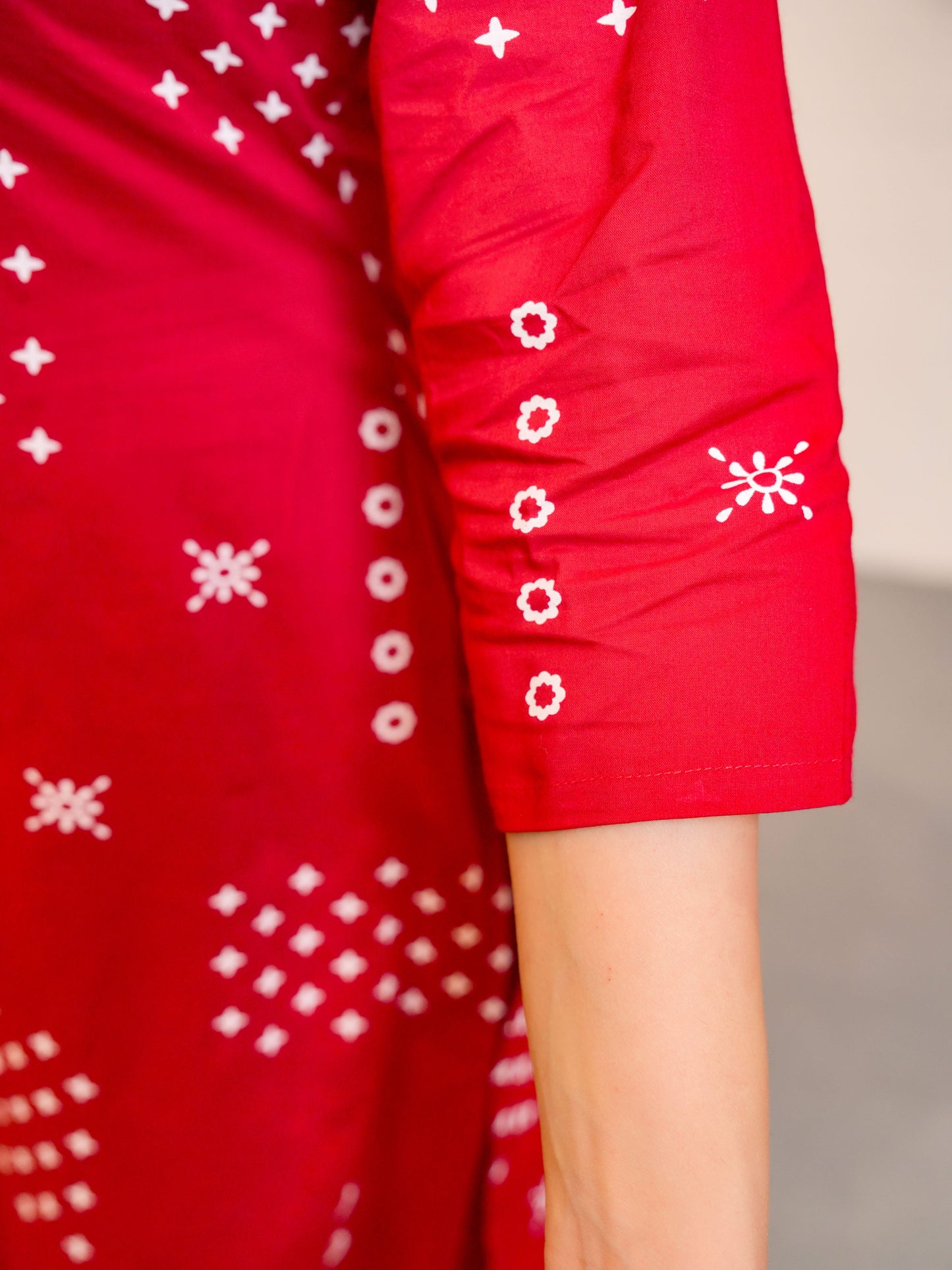 Soft Cotton Abstract Straight Red Kurta