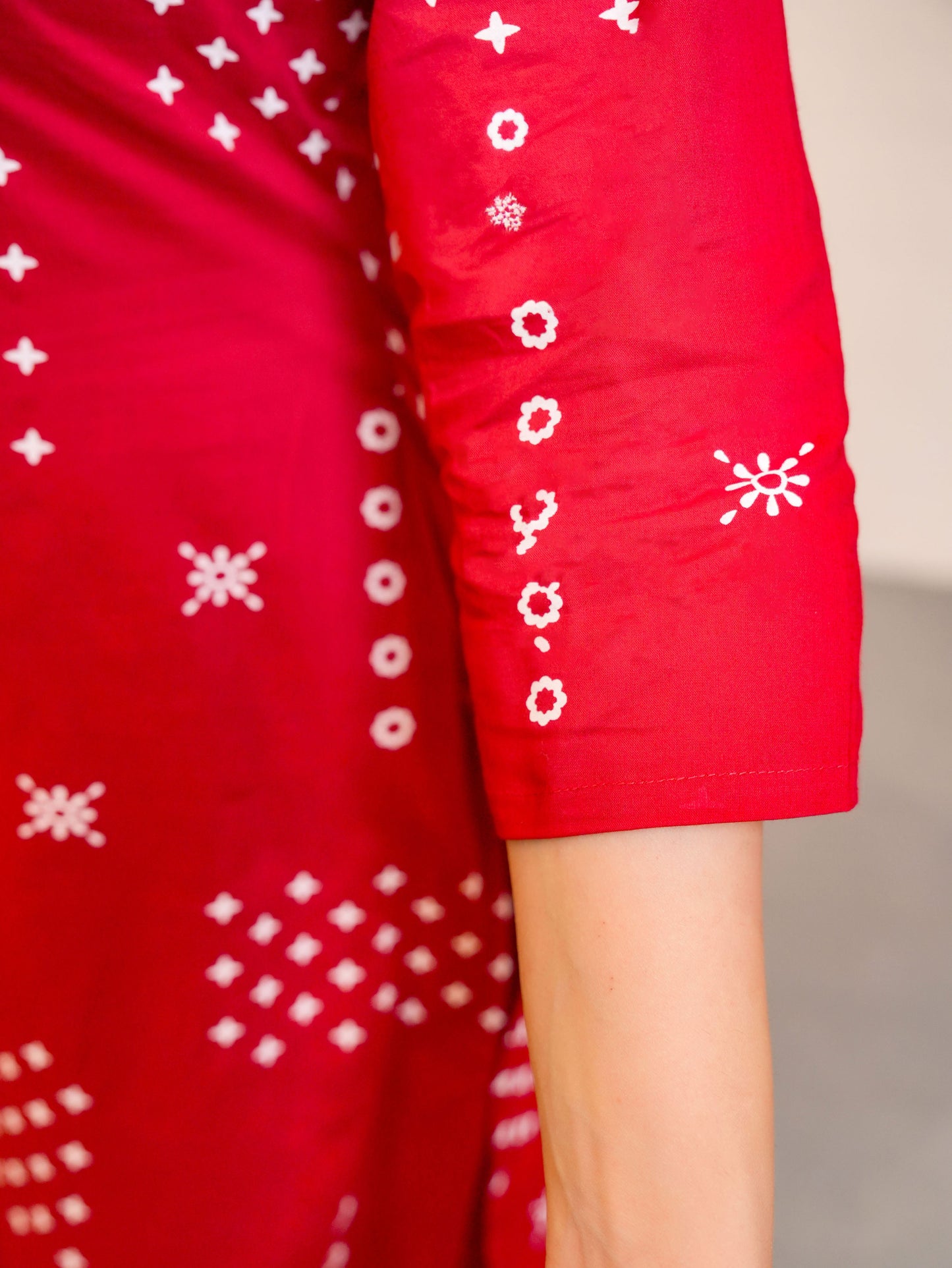 Soft Cotton Abstract Straight Red Kurta