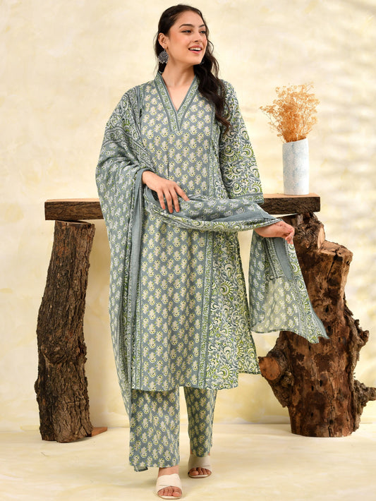 Cotton voile Floral Green Dupatta