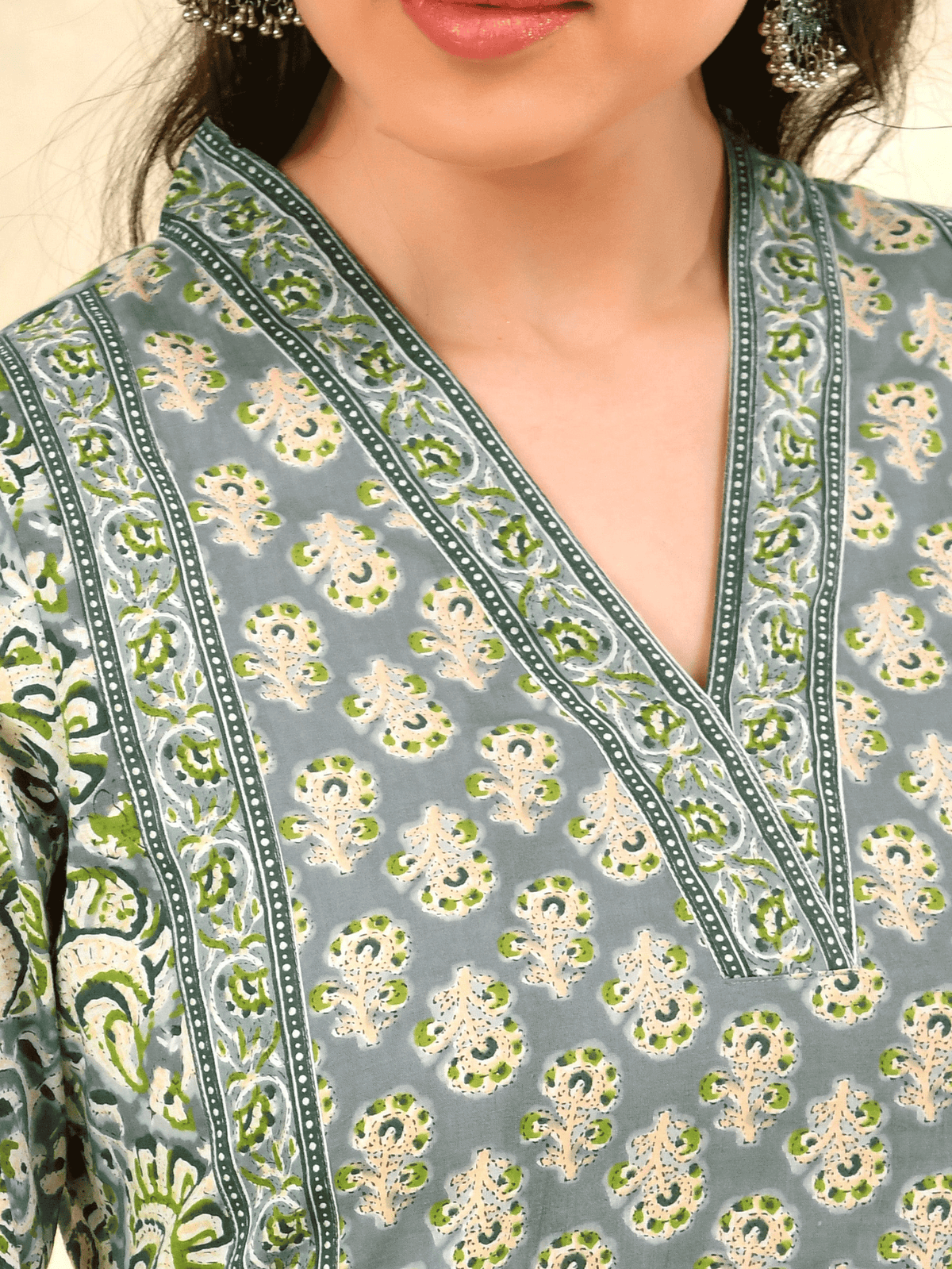 Soft cotton Floral Straight Green Kurta