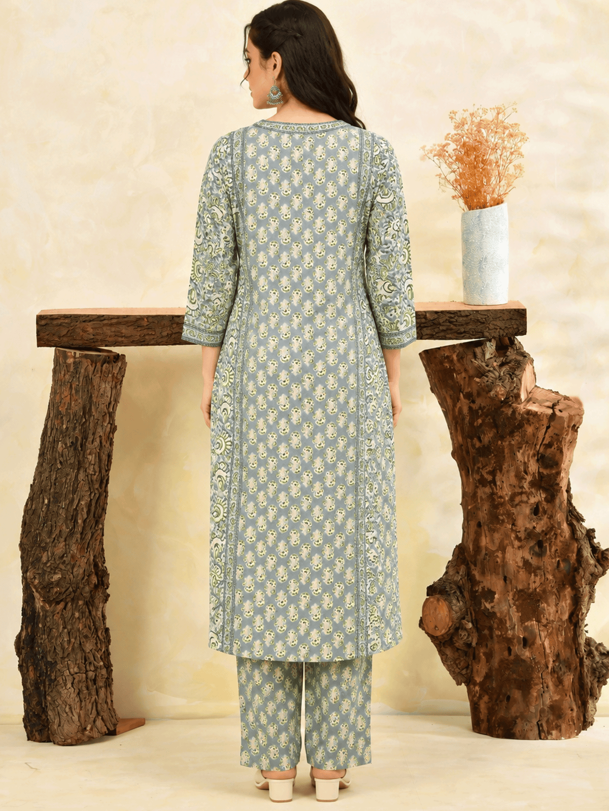 Soft cotton Floral Straight Green Kurta