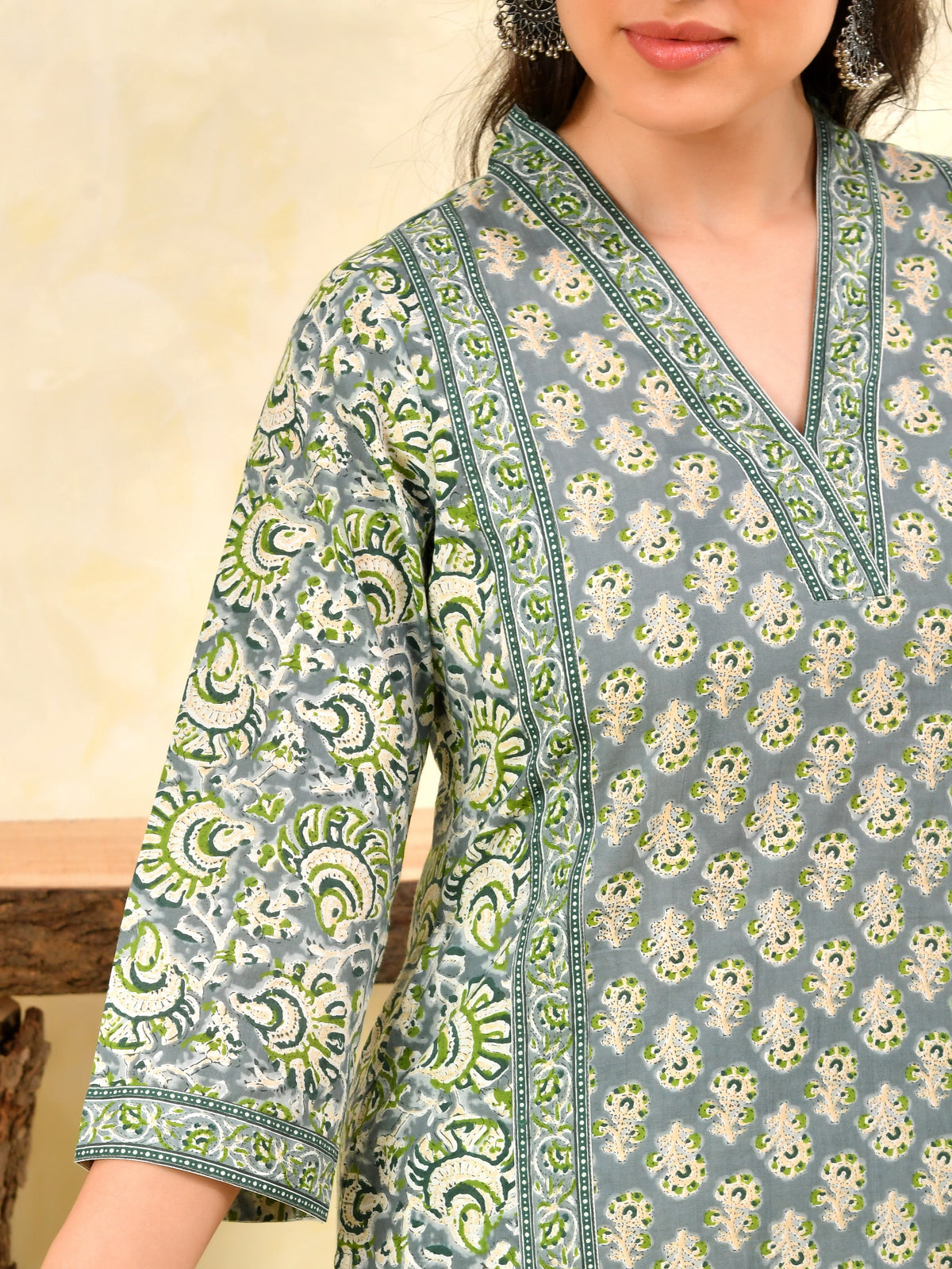 Soft cotton Floral Straight Green Kurta
