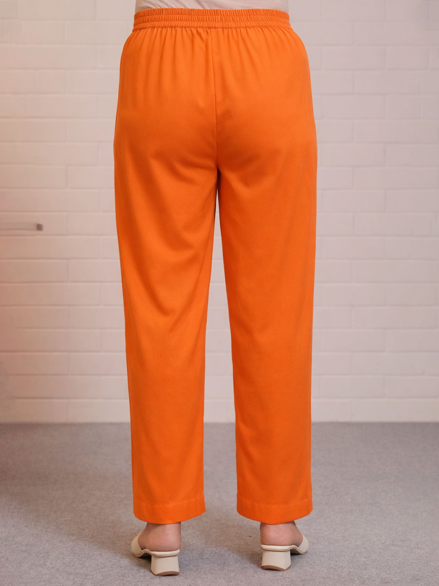 Soft Cotton Solid Orange Regular Trousers