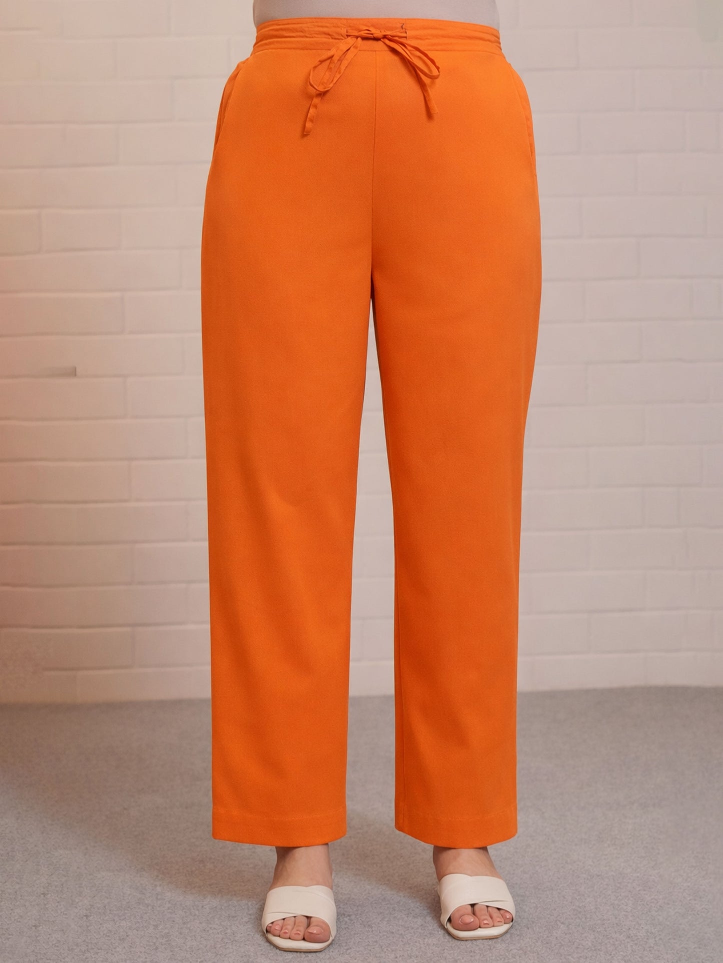 Embroidered Soft Cotton Solid Straight Orange Kurta