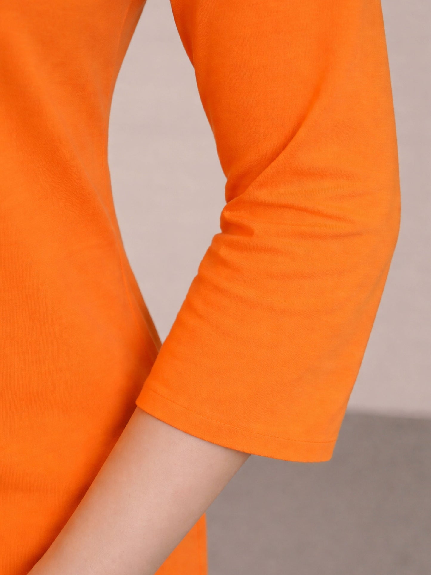 Embroidered Soft Cotton Solid Straight Orange Kurta