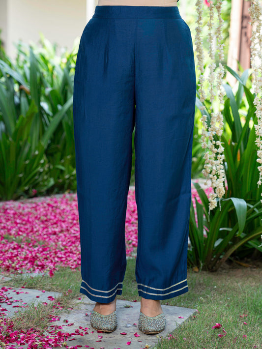 Chanderi Solid Blue Regular Trousers