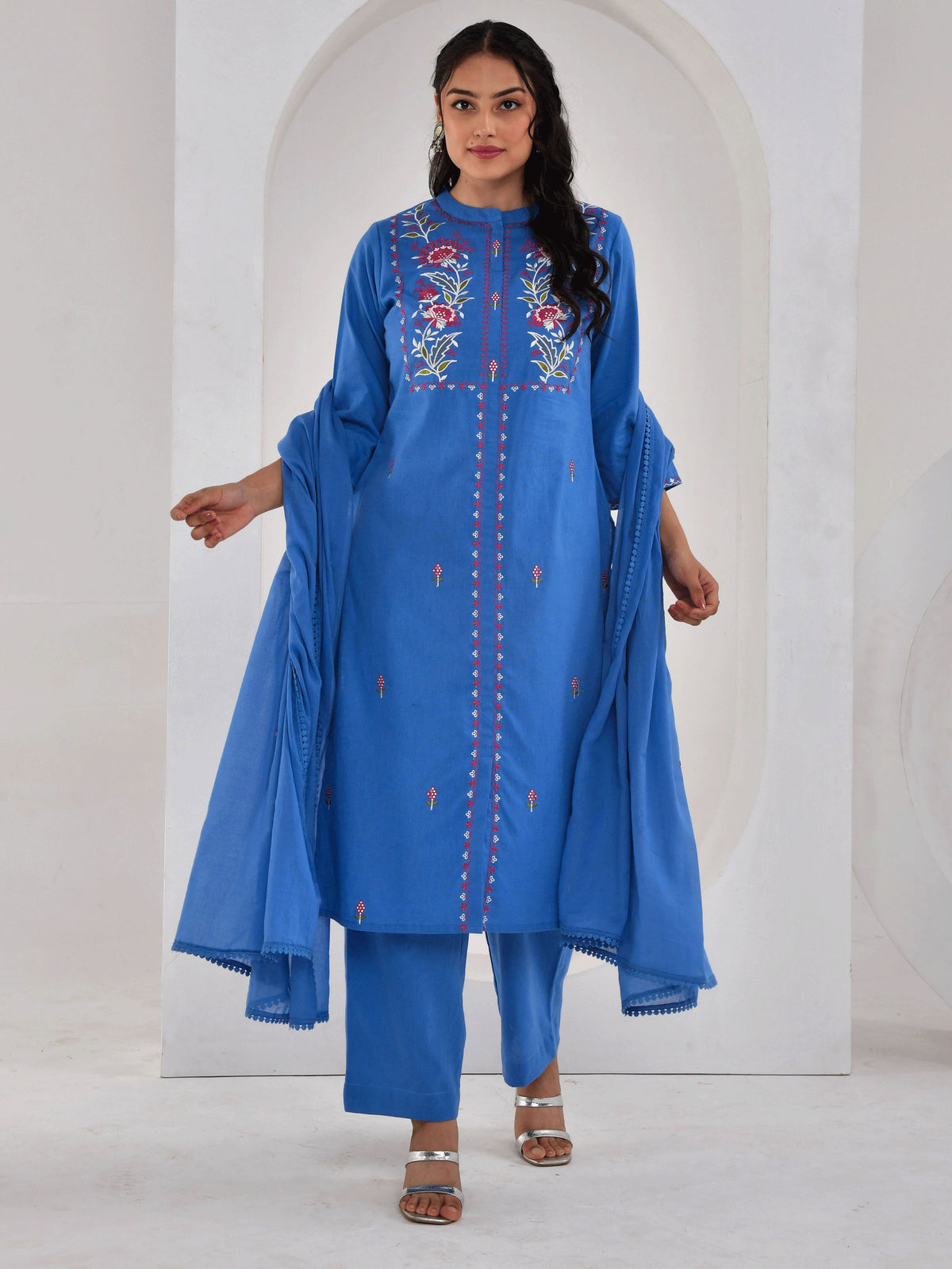 Cotton voile Solid Blue Dupatta