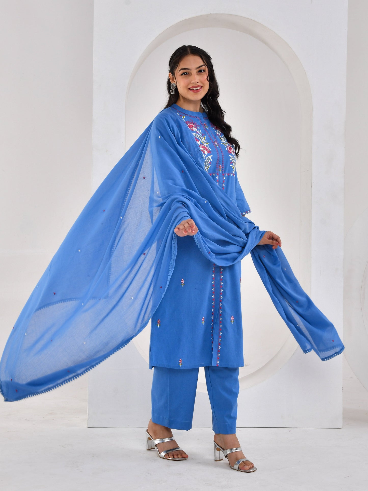 Cotton voile Solid Blue Dupatta