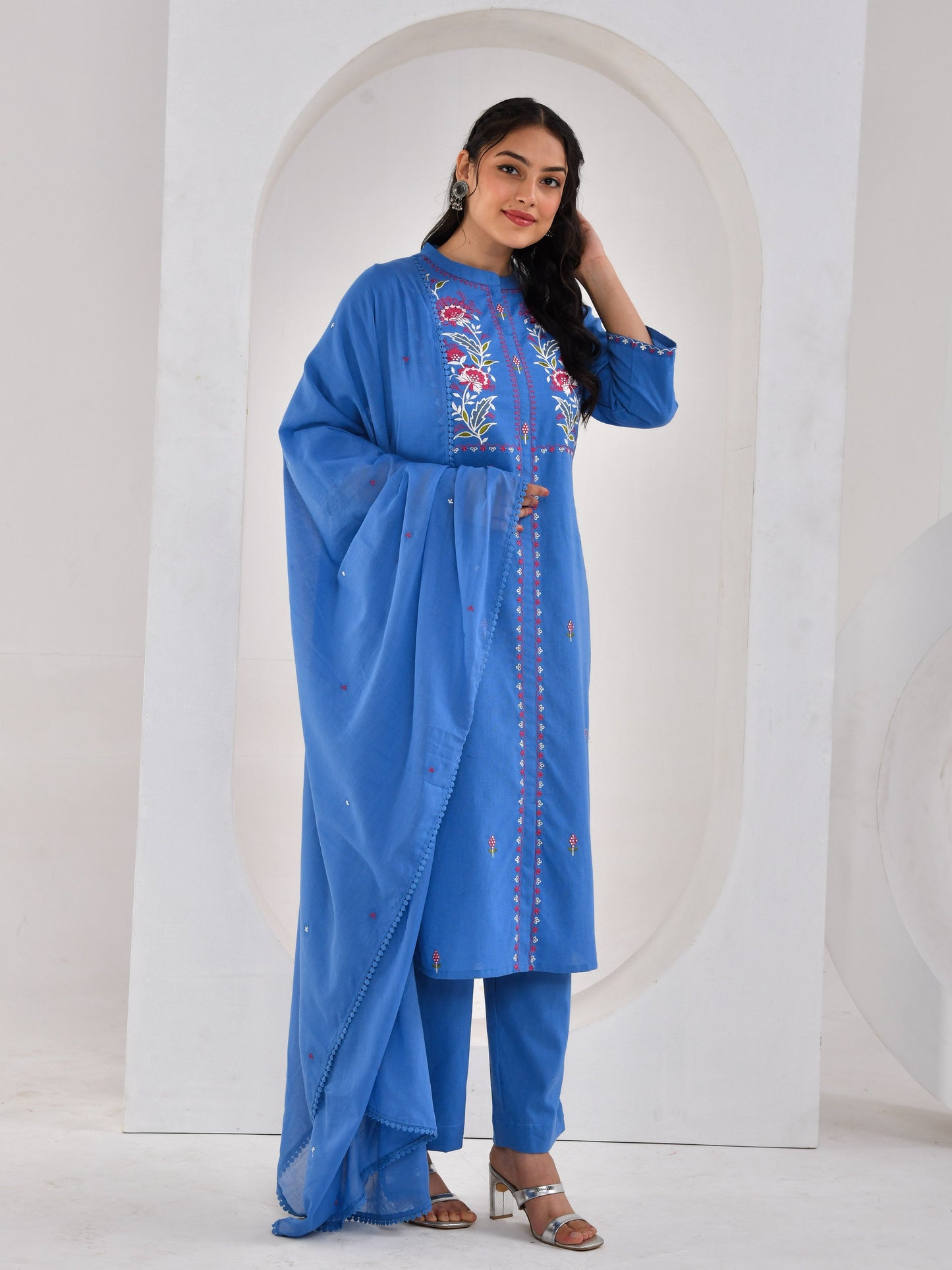 Cotton voile Solid Blue Dupatta