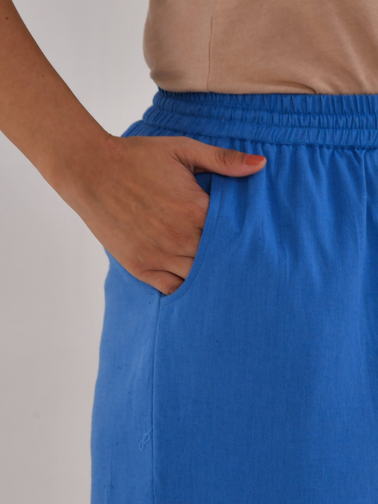 Embroidered Linen cotton Solid Straight Blue Kurta