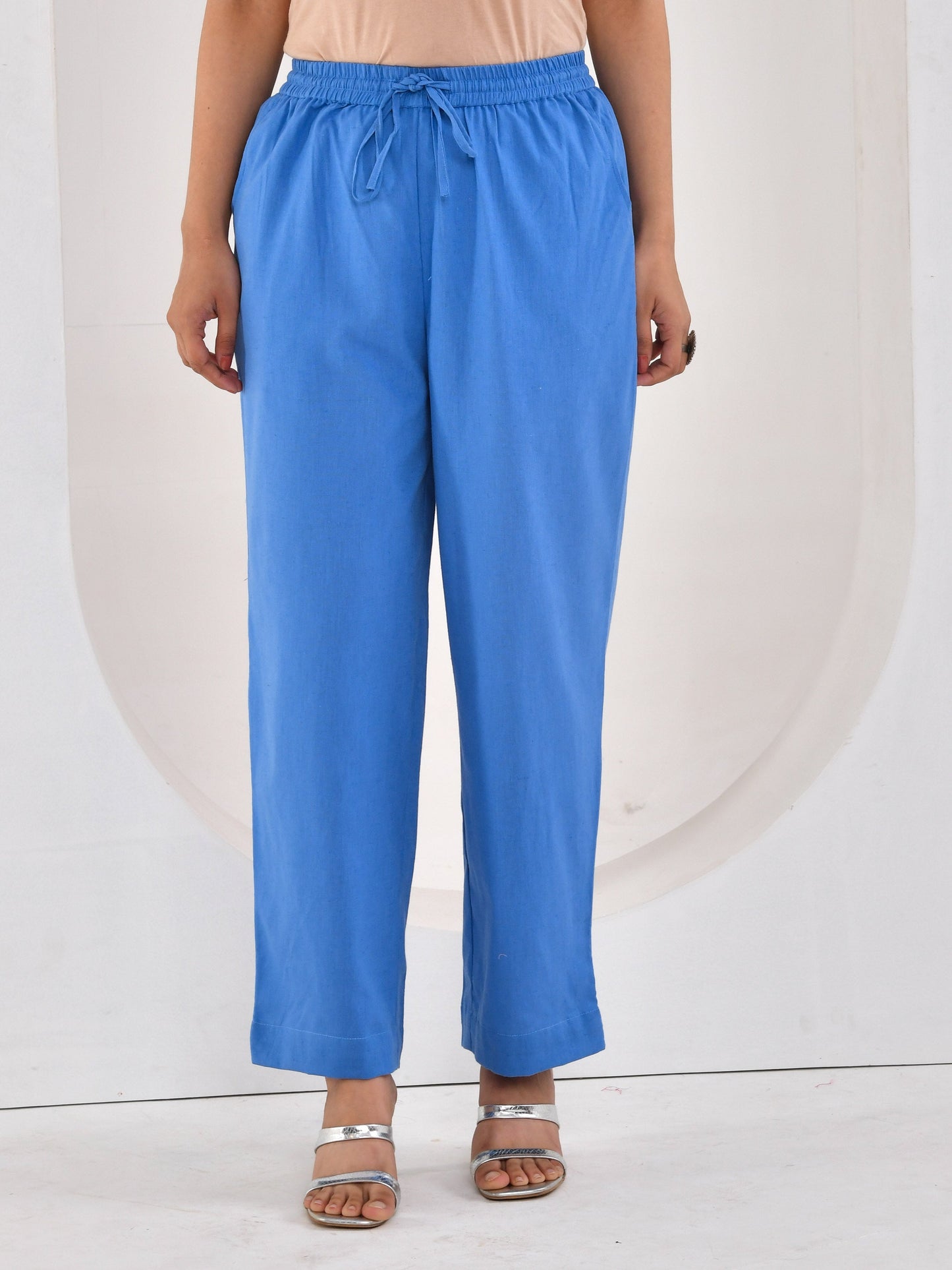 Embroidered Linen cotton Solid Straight Blue Kurta