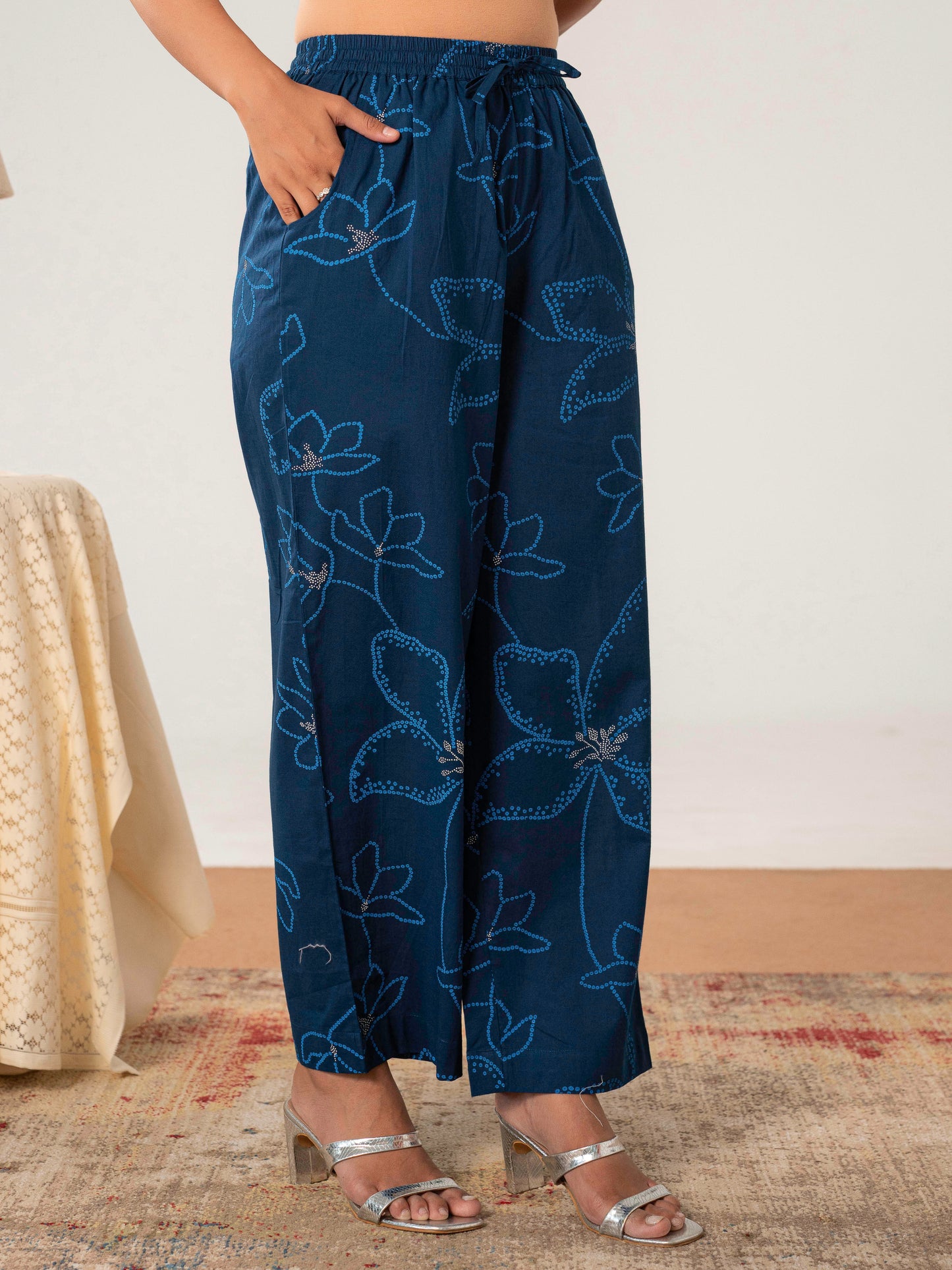 Soft cotton Floral A-line Blue Kurta