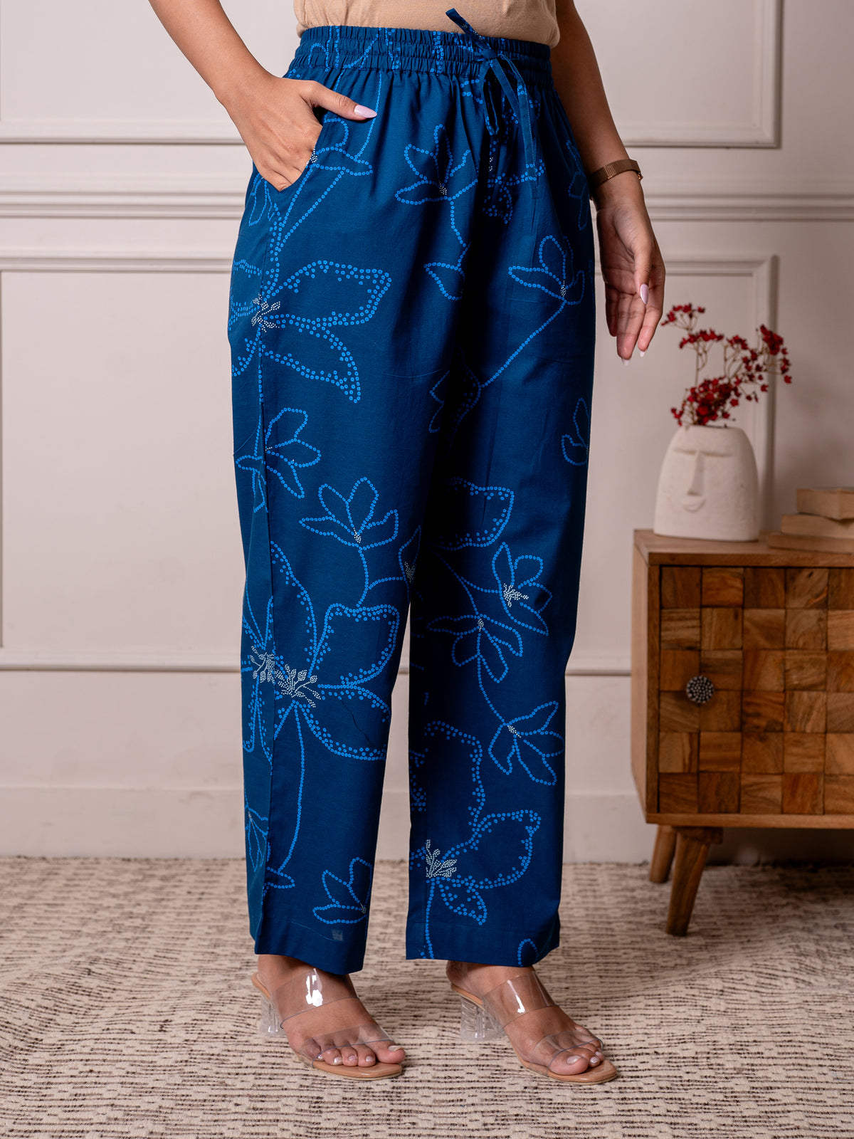 Soft cotton Floral A-line Blue Kurta