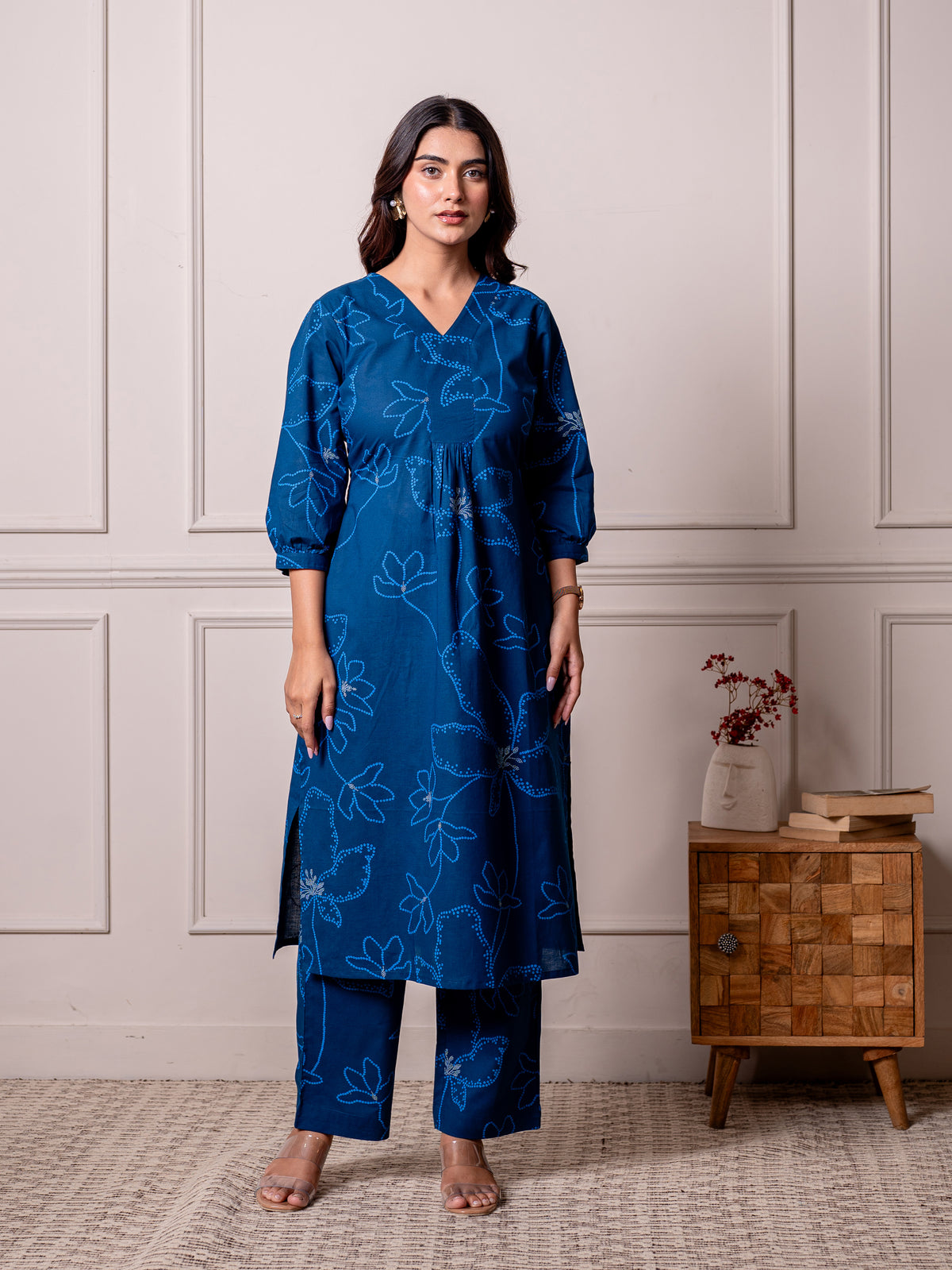 Soft cotton Floral A-line Blue Kurta