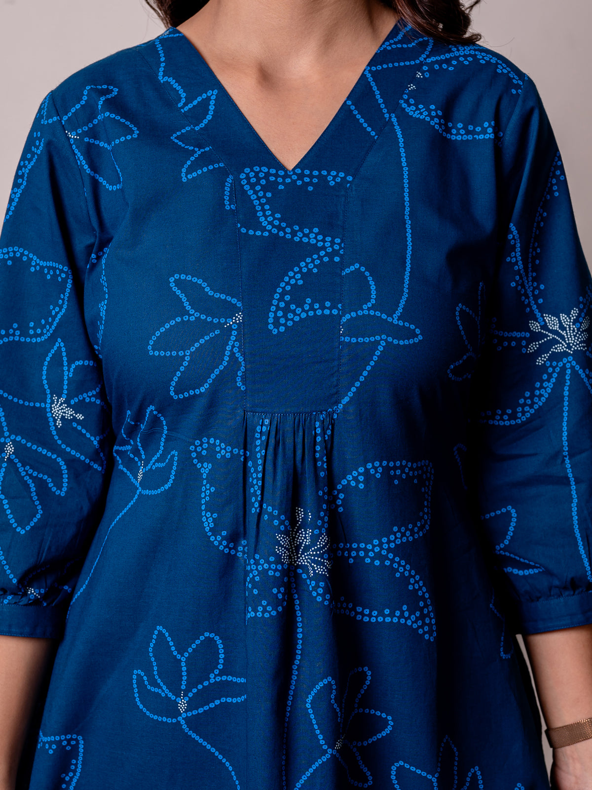 Soft cotton Floral A-line Blue Kurta