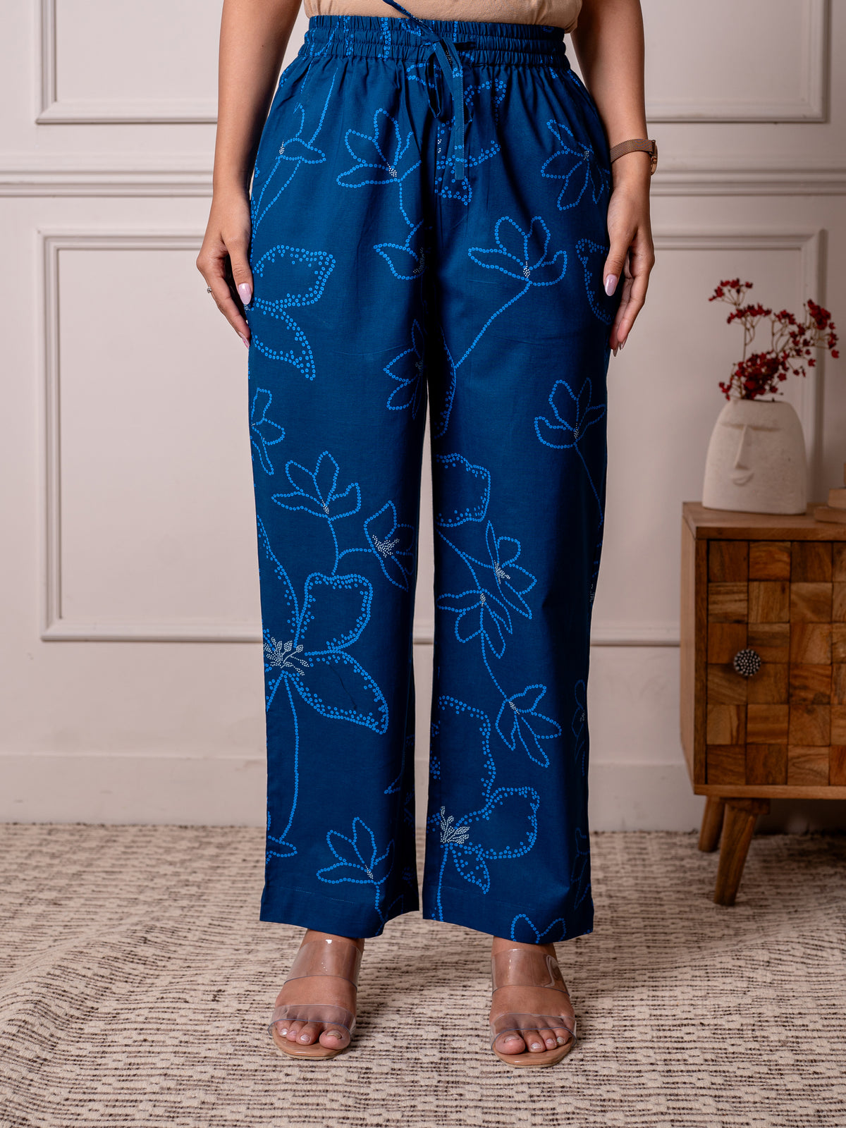 Soft cotton Floral A-line Blue Kurta