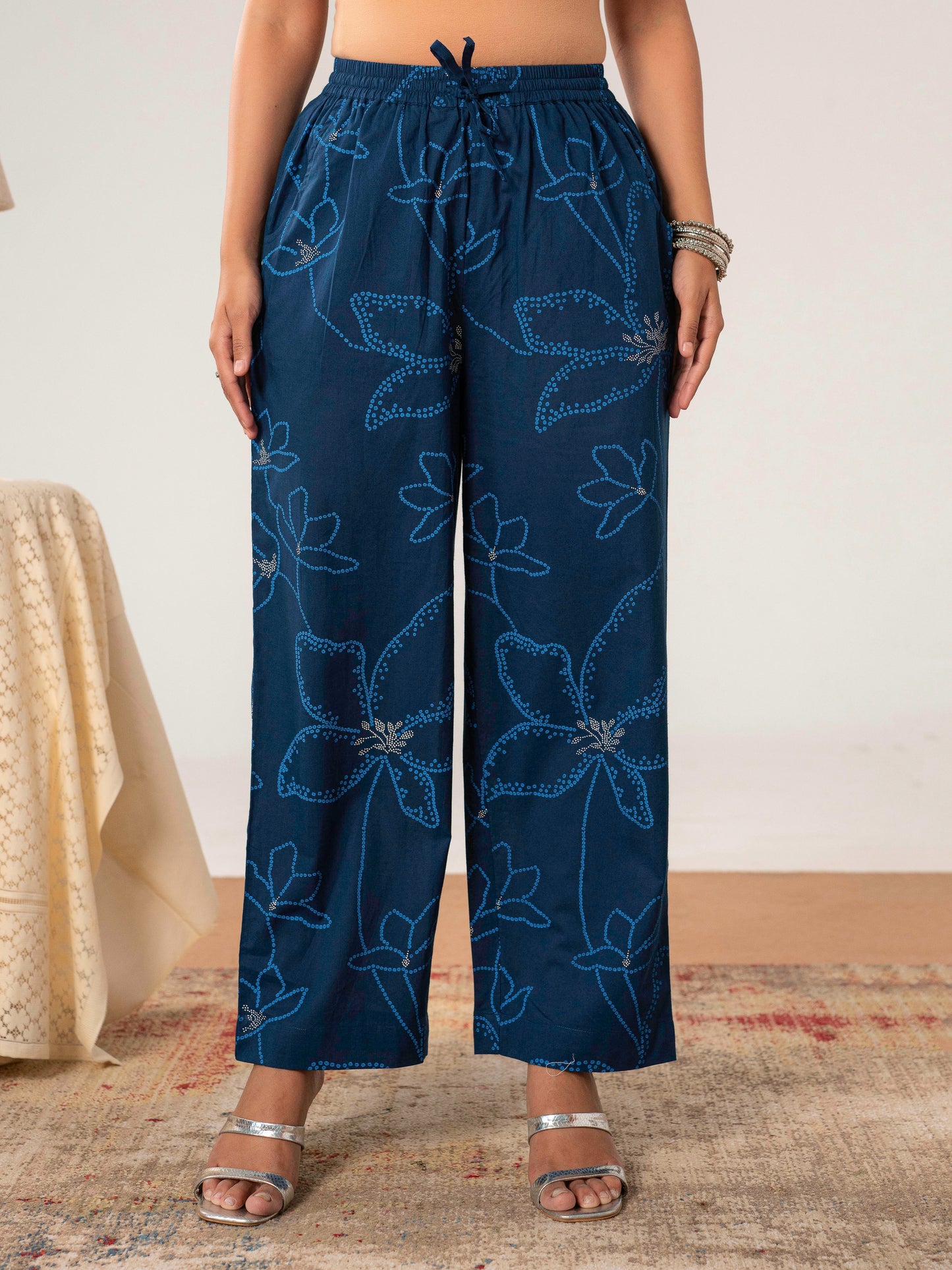 Soft cotton Floral A-line Blue Kurta