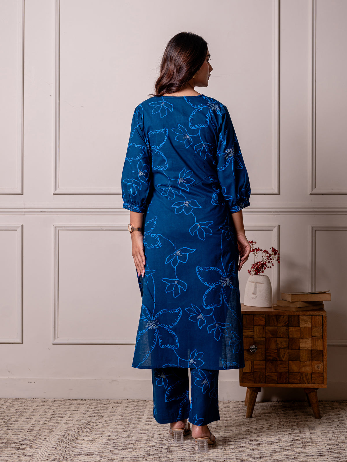 Soft cotton Floral A-line Blue Kurta