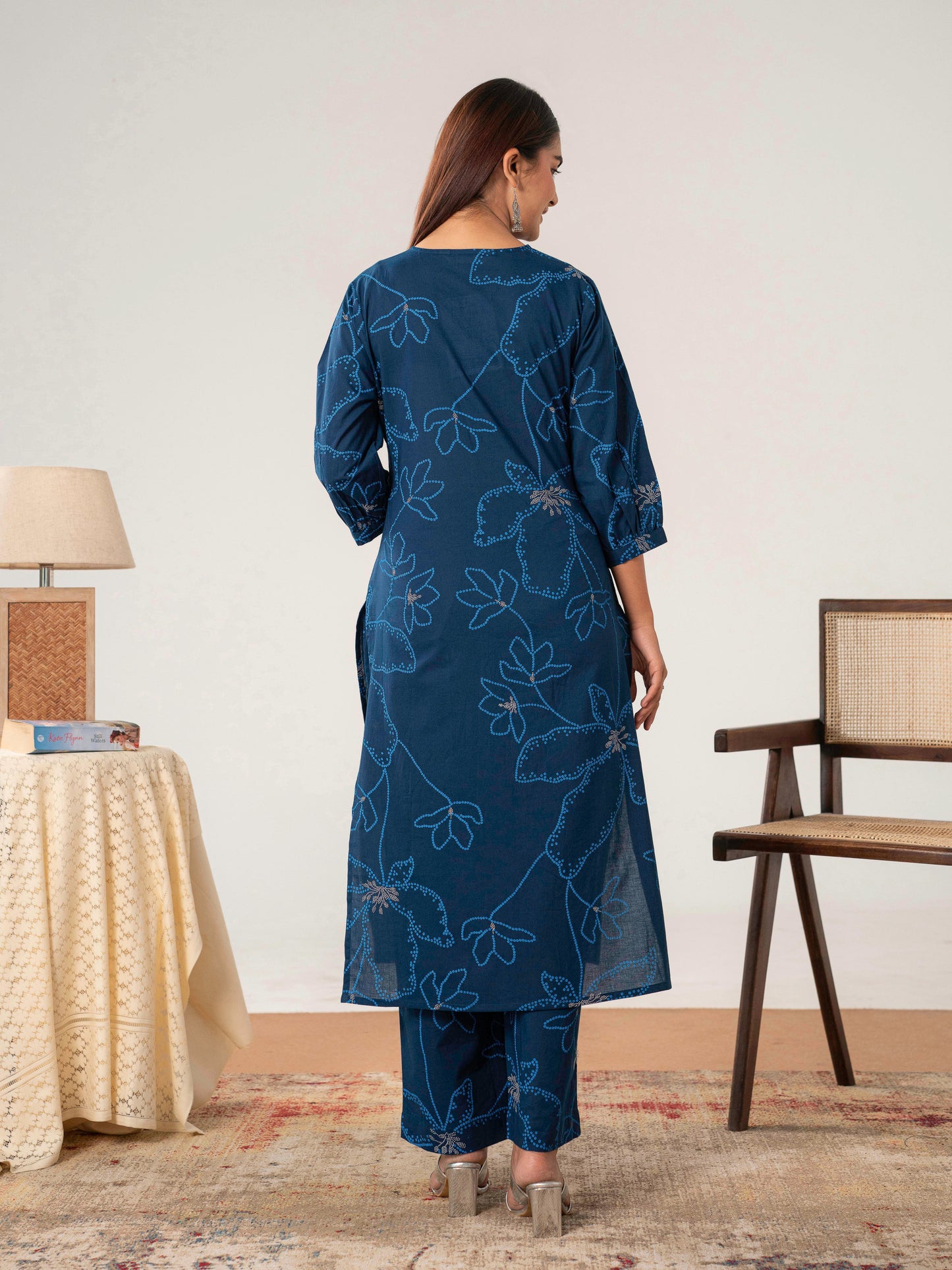 Soft cotton Floral A-line Blue Kurta