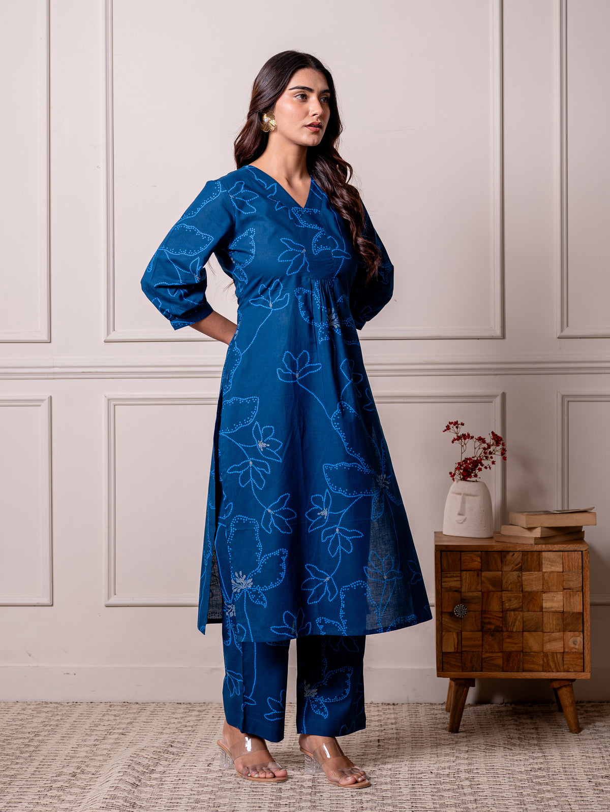 Soft cotton Floral A-line Blue Kurta
