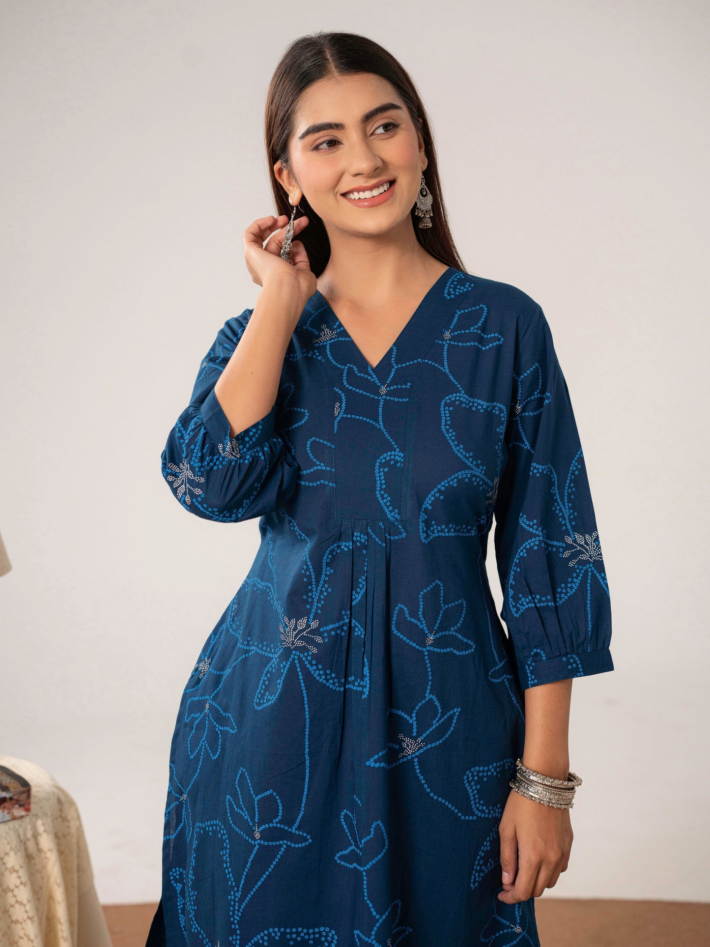 Soft cotton Floral A-line Blue Kurta