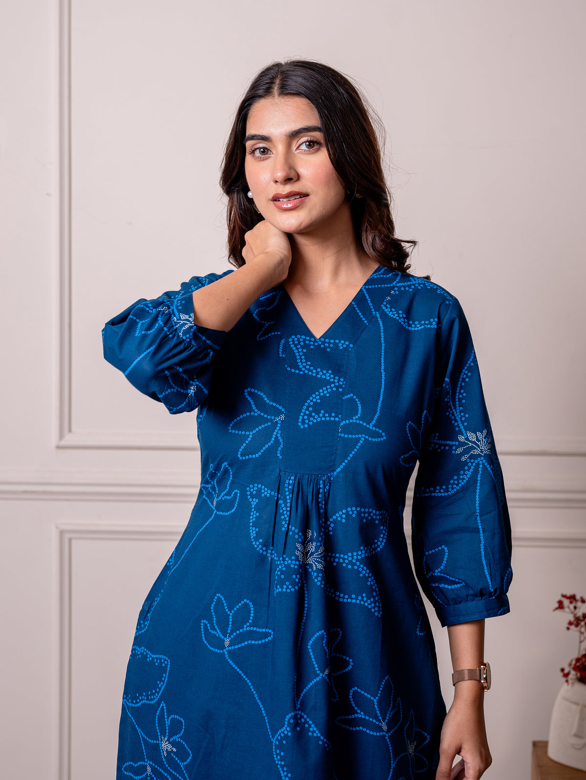 Soft cotton Floral A-line Blue Kurta