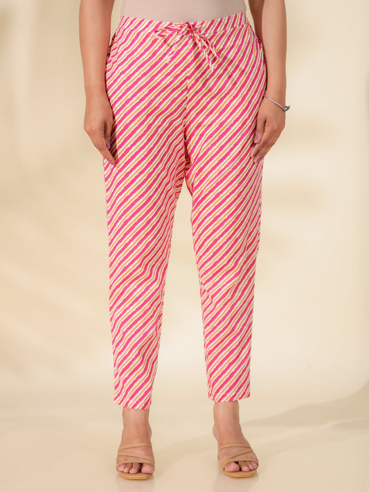 Soft Cotton Striped Pink Trousers  Tapered Trousers