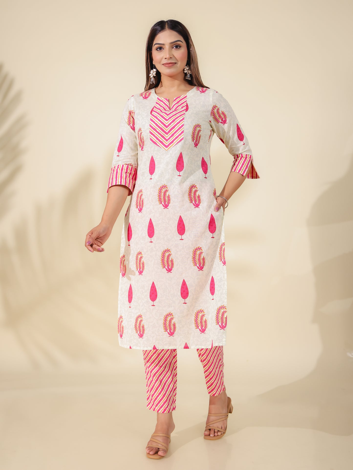 Soft Cotton Floral Straight Pink Kurta
