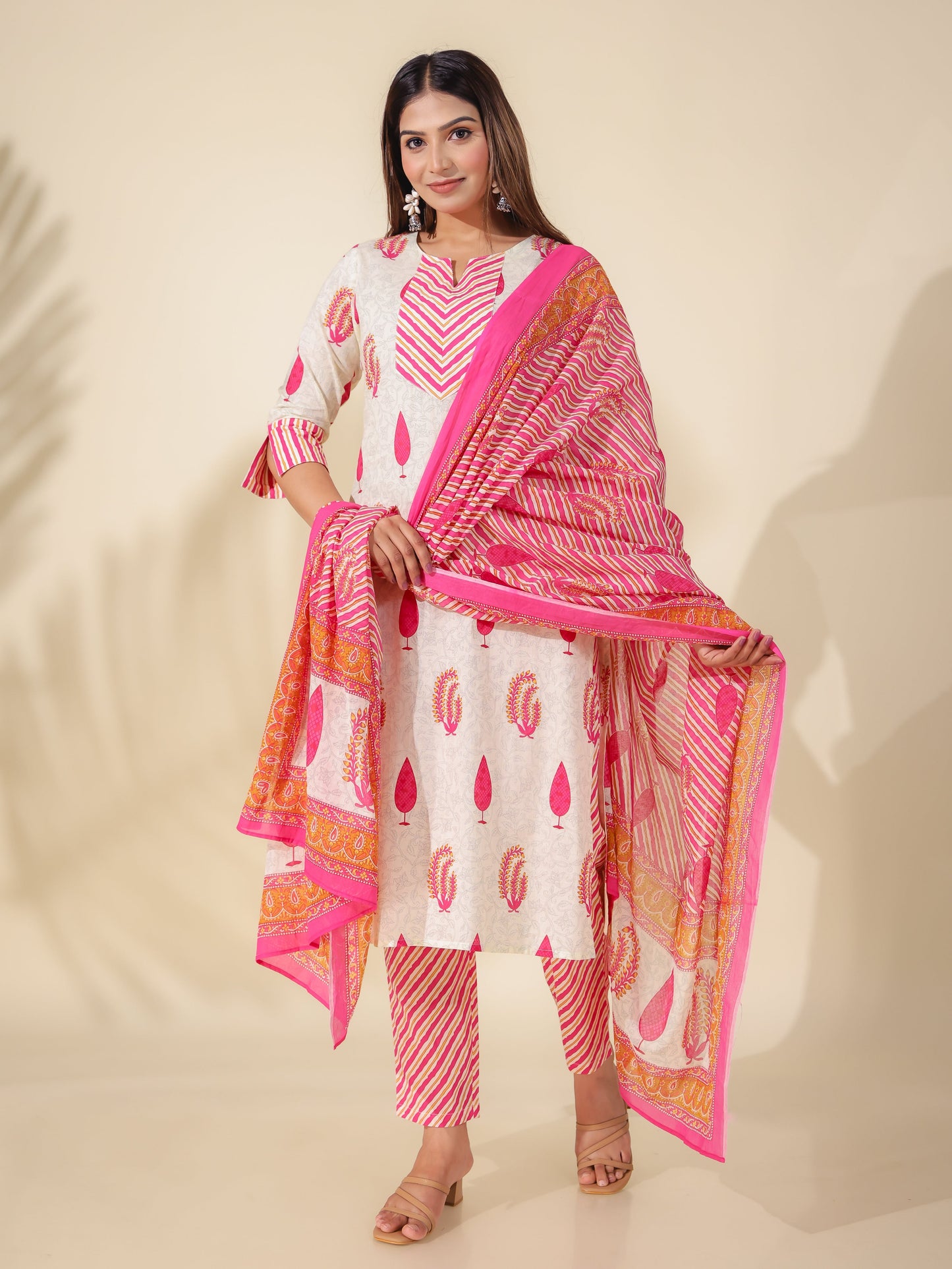 Soft Cotton Floral Straight Pink Kurta