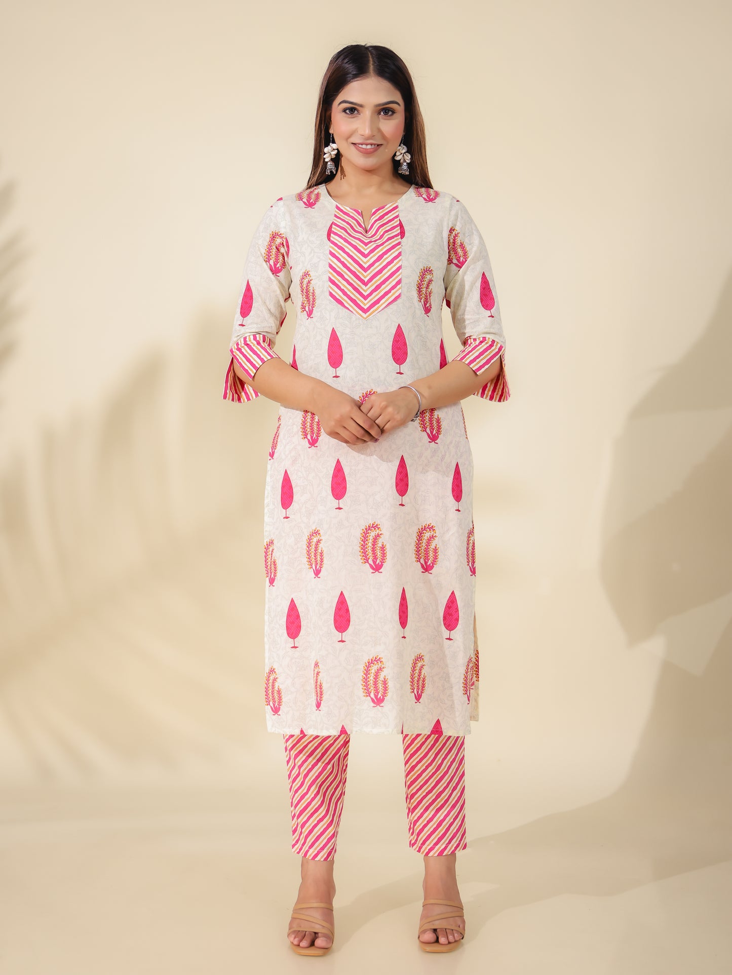 Soft Cotton Block Print Straight Pink Kurta
