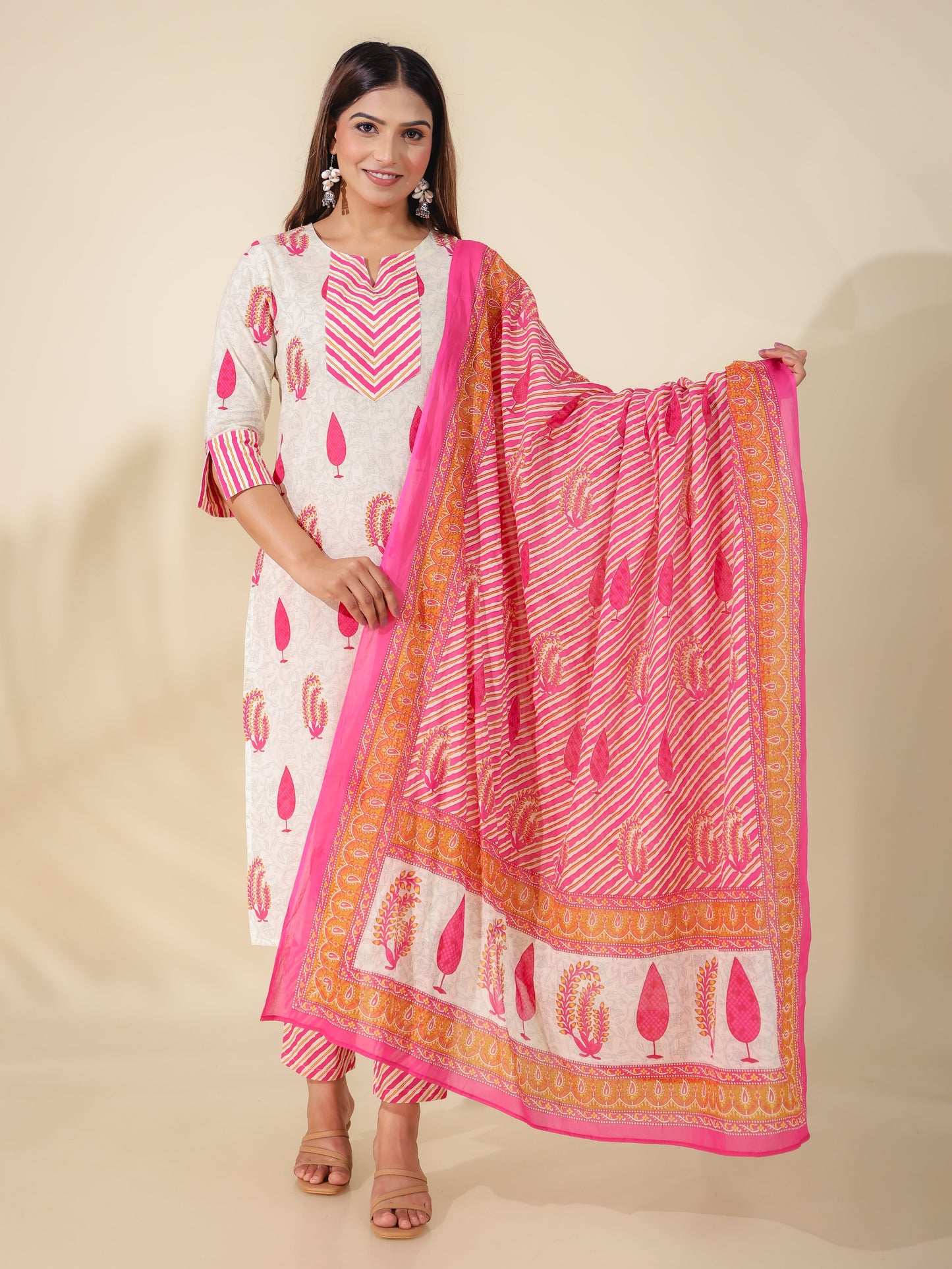 Soft Cotton Floral Straight Pink Kurta