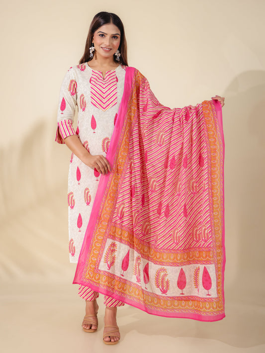 Soft Cotton Floral Straight Pink Kurta