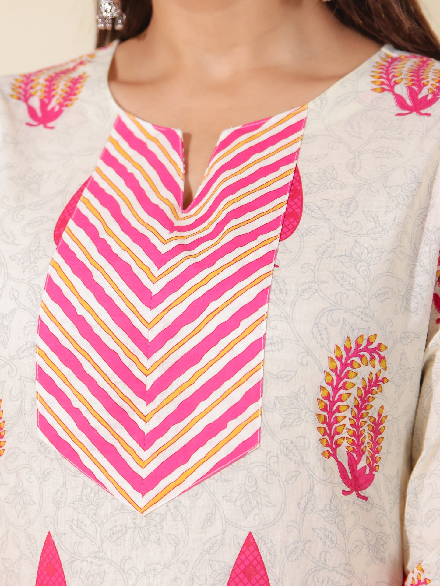 Soft Cotton Floral Straight Pink Kurta
