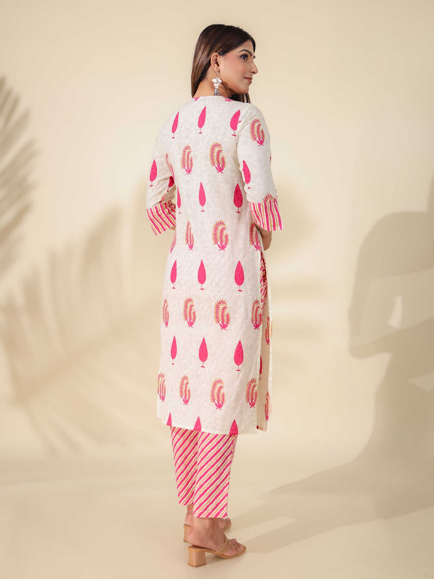 Soft Cotton Block Print Straight Pink Kurta