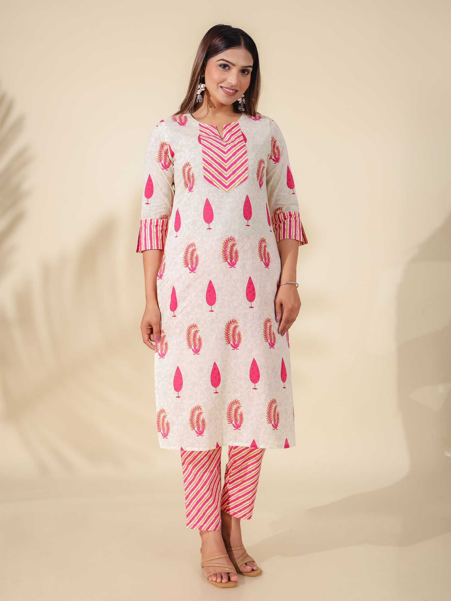 Soft Cotton Floral Straight Pink Kurta