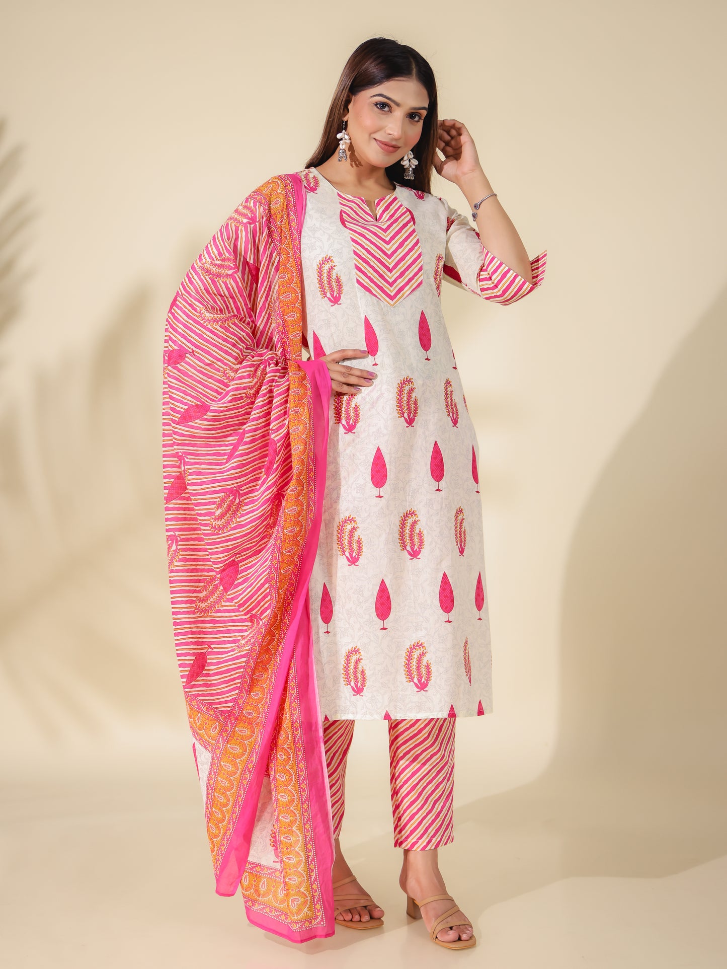 Soft Cotton Block Print Straight Pink Kurta