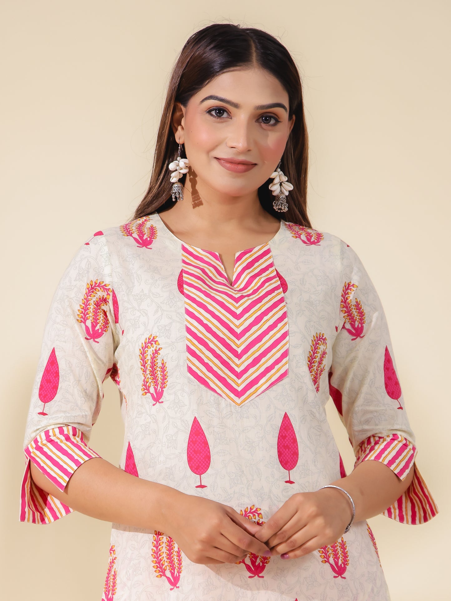 Soft Cotton Floral Straight Pink Kurta