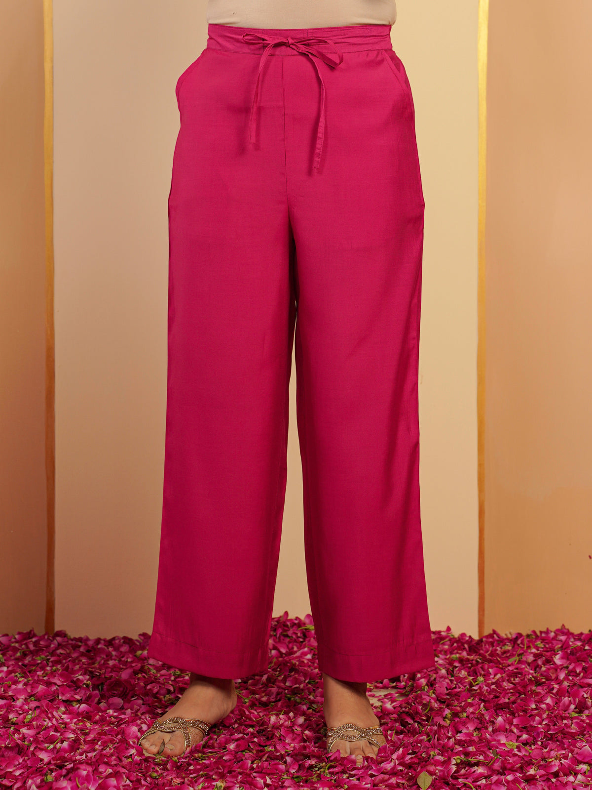 chanderi solid pink
