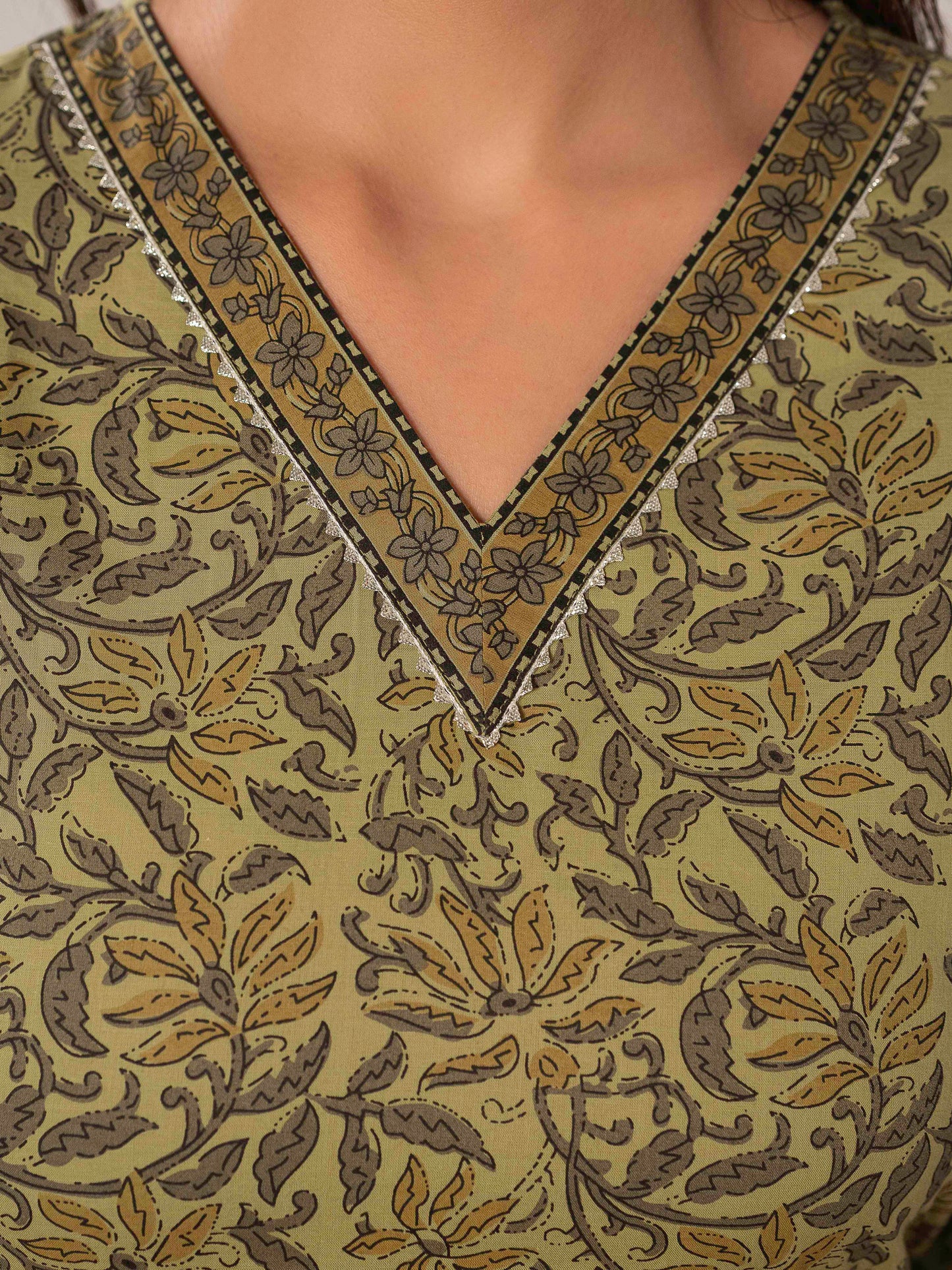 Soft Cotton Floral Straight Green Kurta