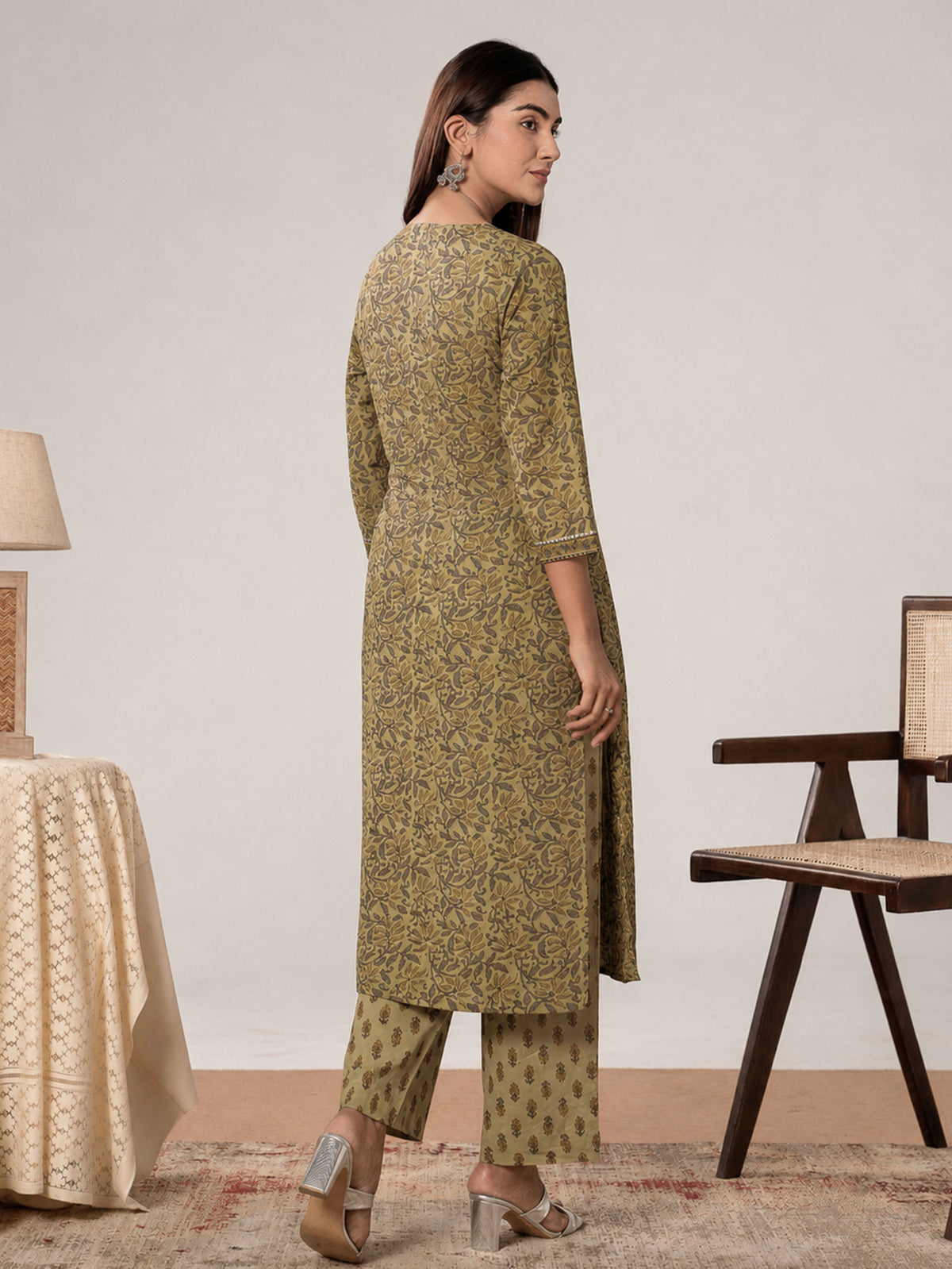 Soft Cotton Floral Straight Green Kurta