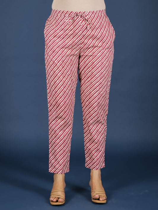 Soft Cotton Striped Maroon Tapered Trousers
