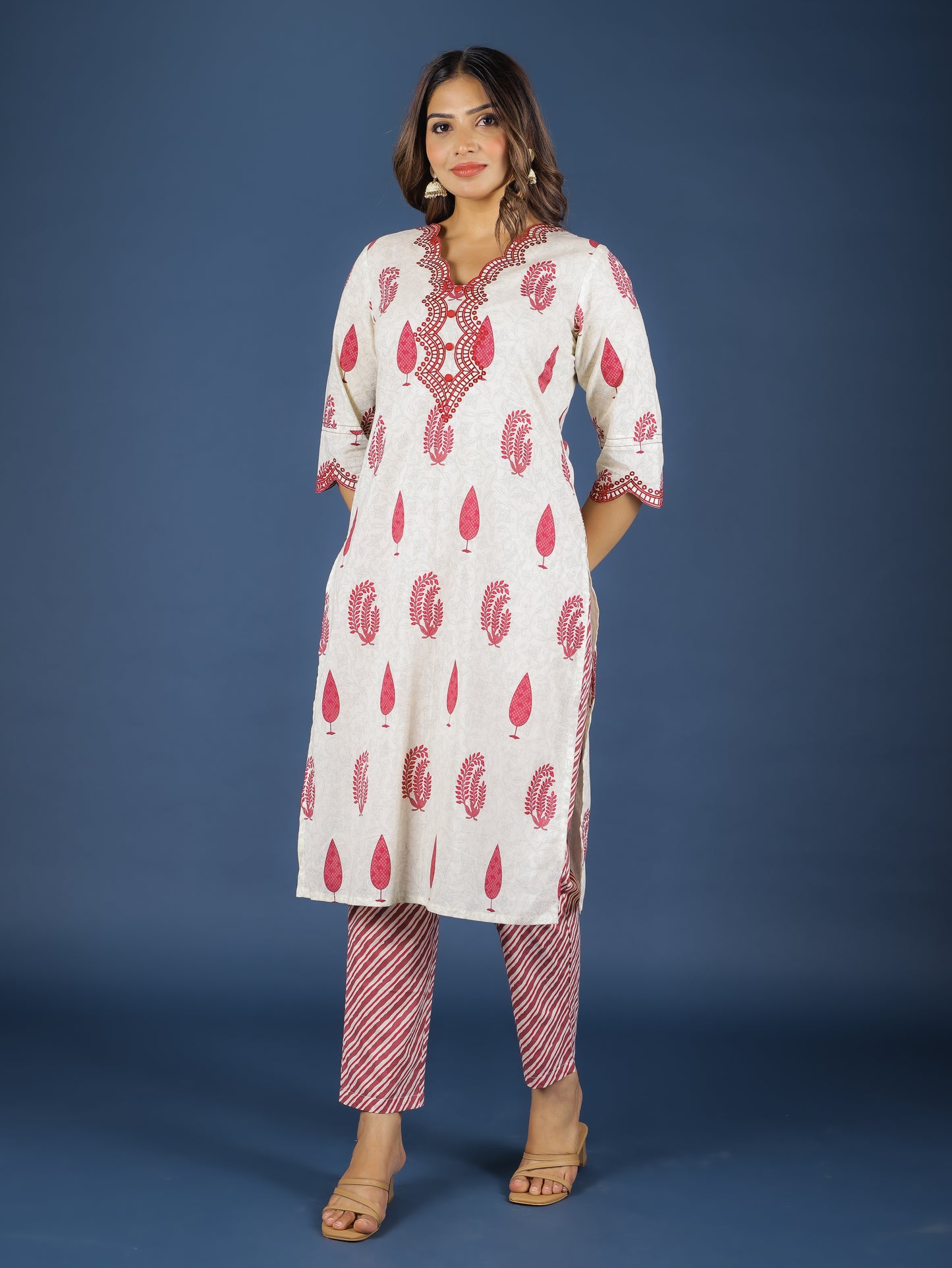 Soft Cotton Floral Straight Maroon Kurta