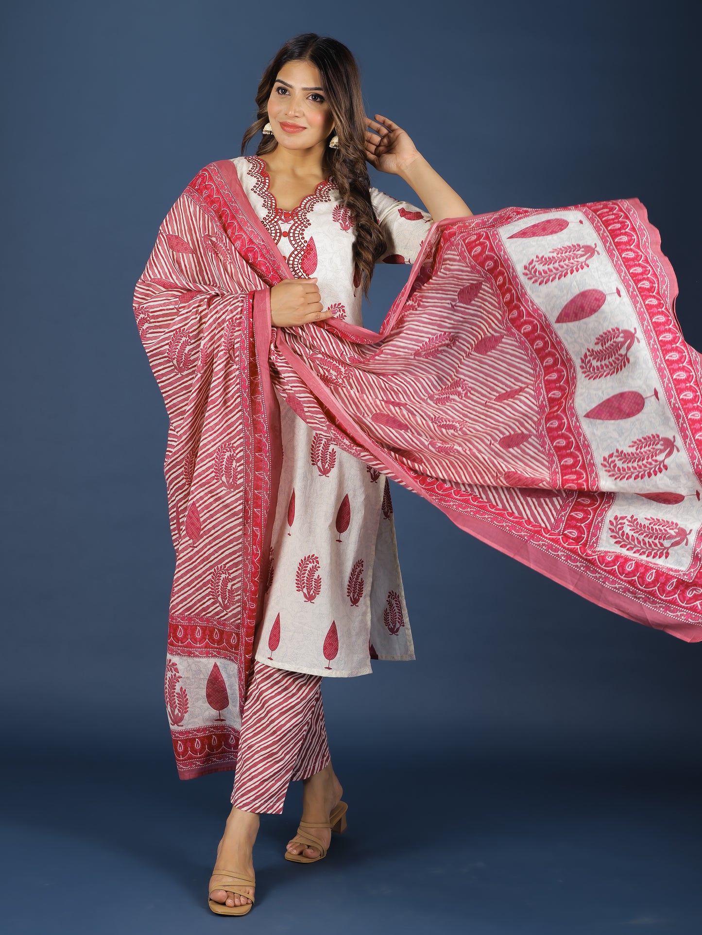 Soft Cotton Floral Straight Maroon Kurta