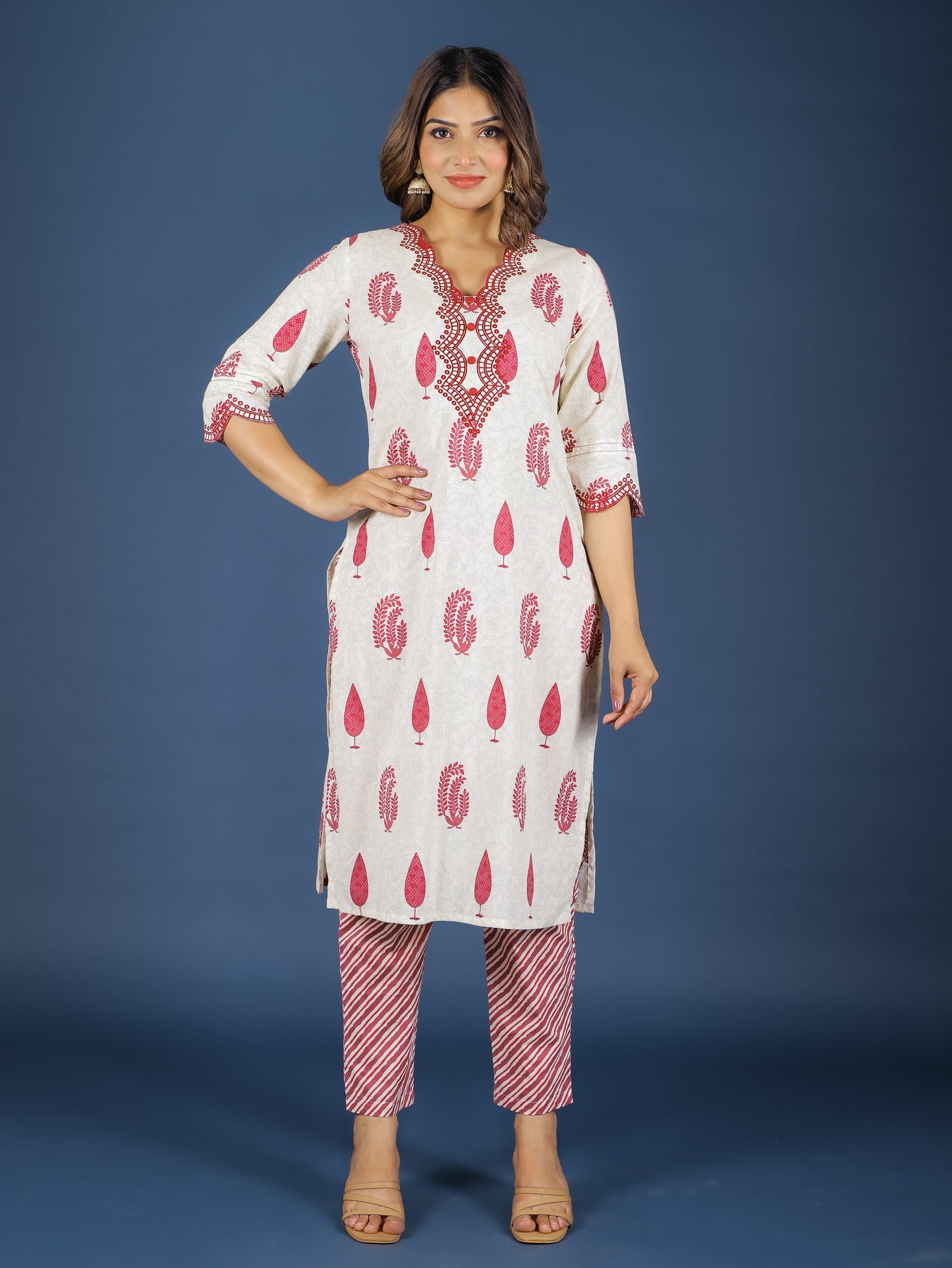 Soft Cotton Floral Straight Maroon Kurta