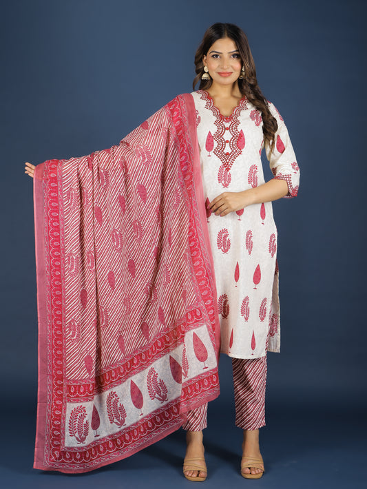 Soft Cotton Floral Straight Maroon Kurta