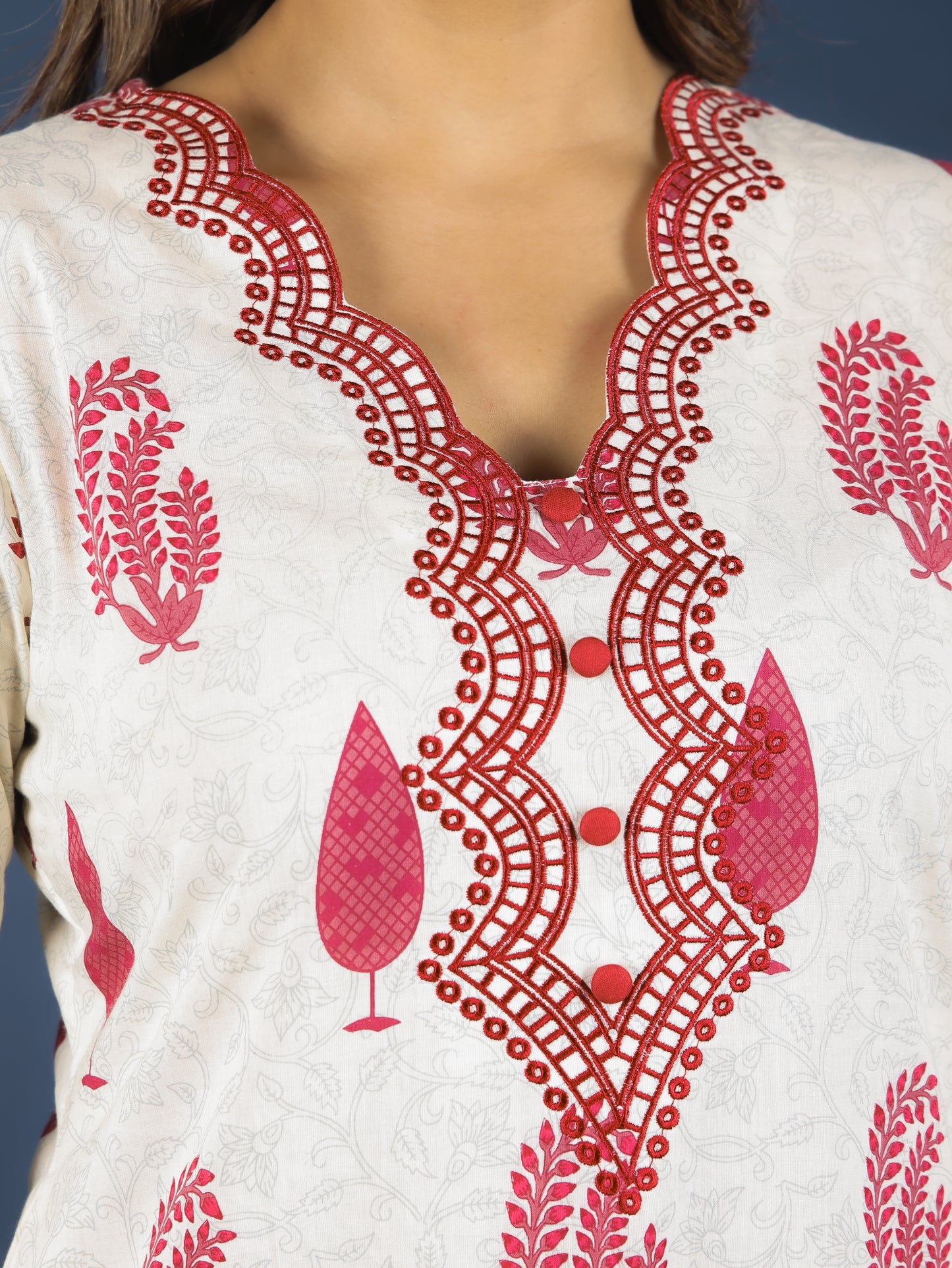 Soft Cotton Floral Straight Maroon Kurta