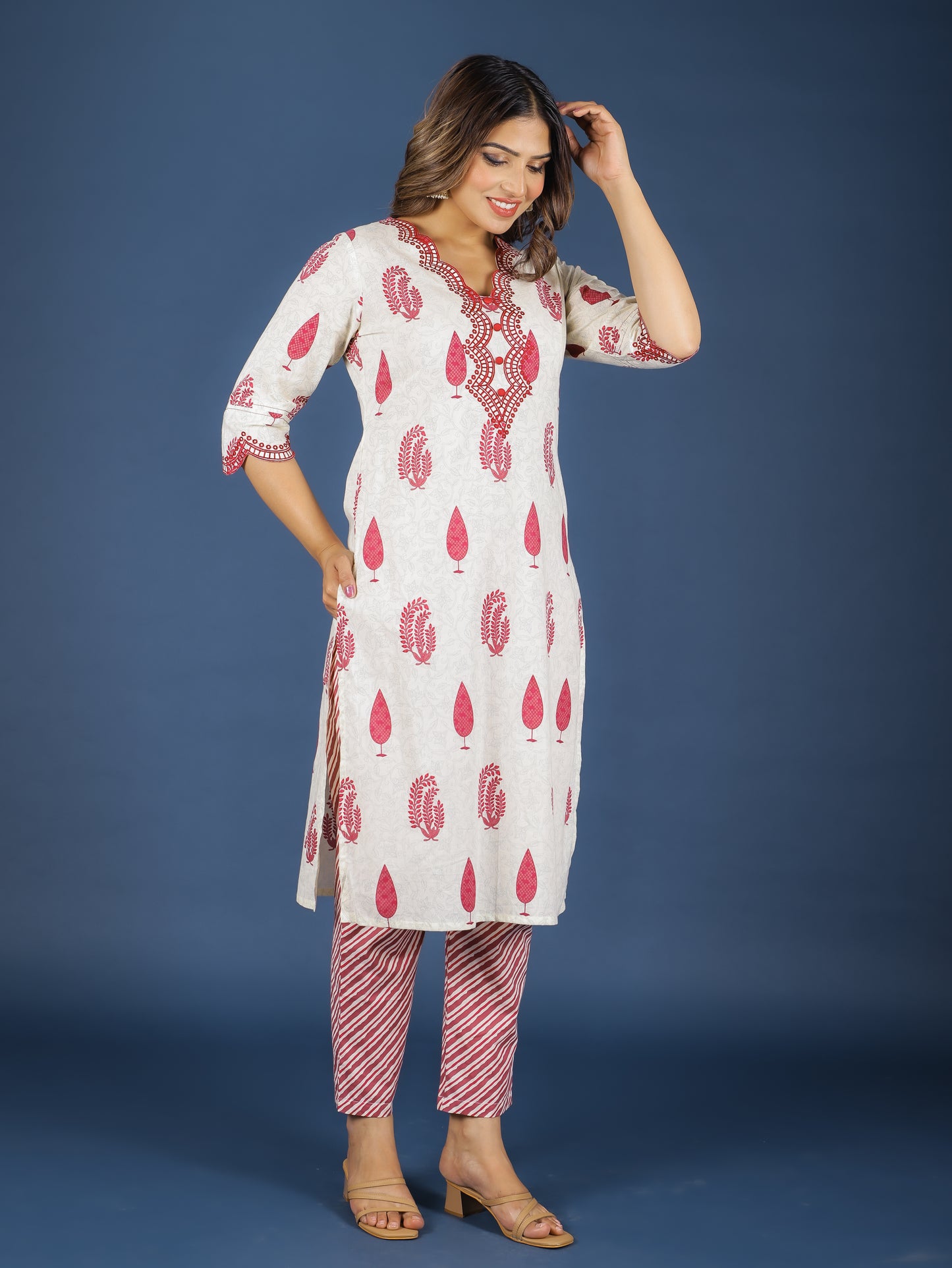 Soft Cotton Floral Straight Maroon Kurta