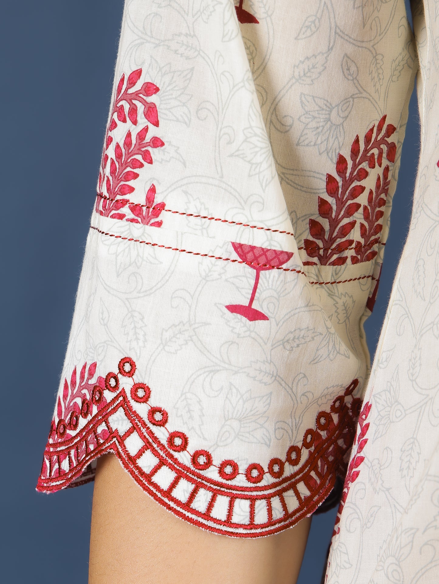 Soft Cotton Floral Straight Maroon Kurta