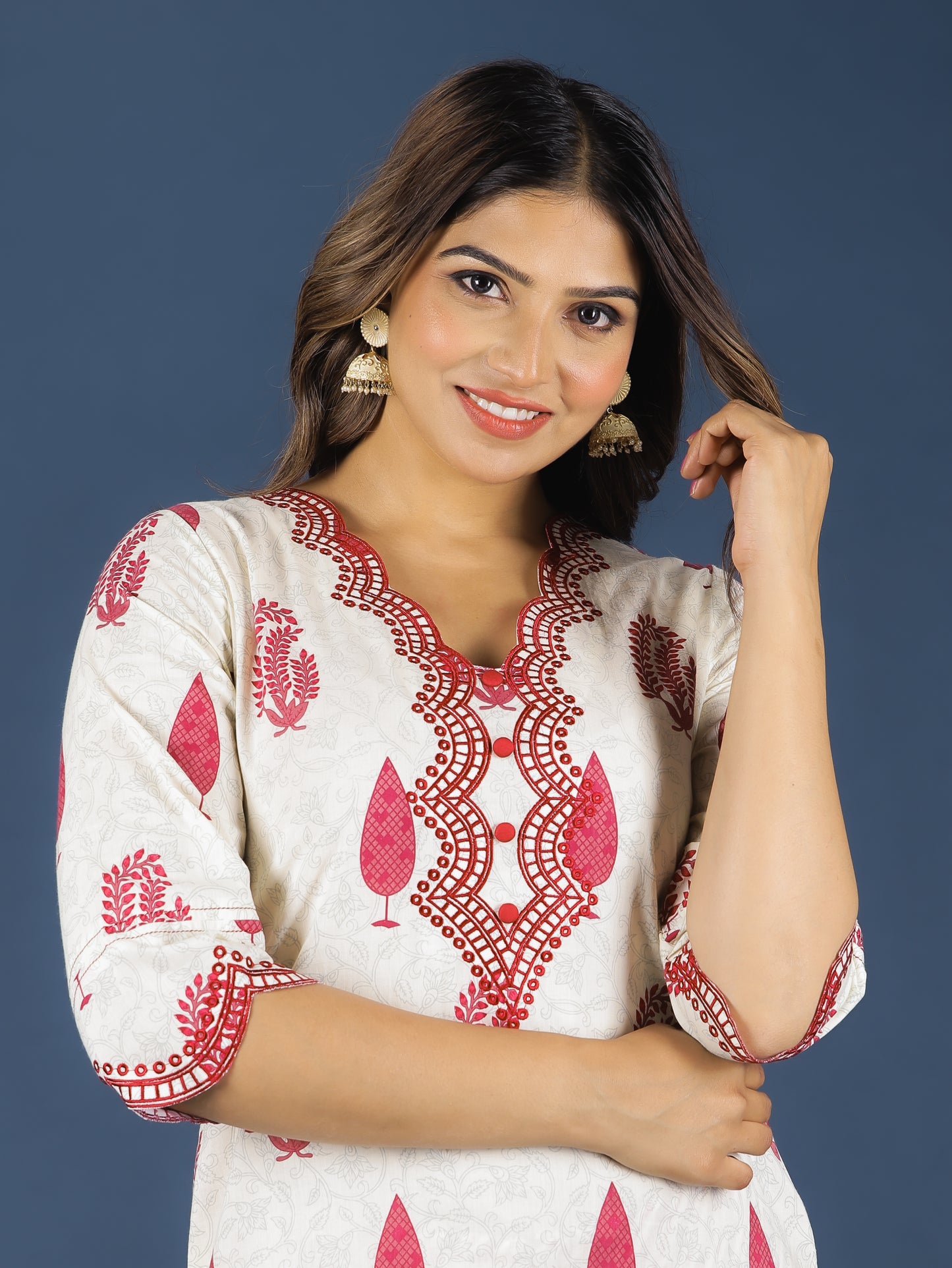 Soft Cotton Floral Straight Maroon Kurta